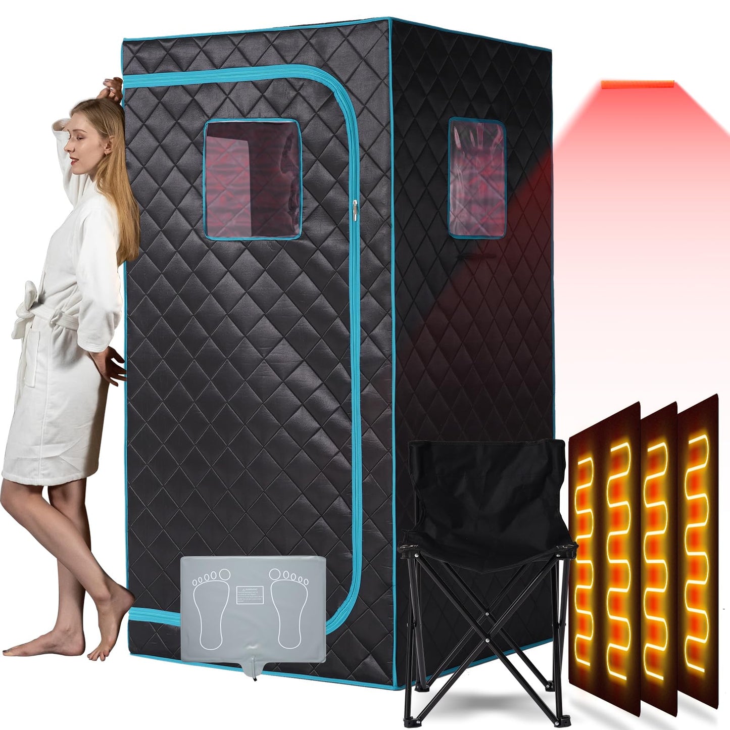 Smartmak Portable Infrared Sauna Box with 660nm Red Light Therapy Lamp for Home, Personal Indoor Full Body Dry Sauna Spa Tent, Relax Saunas with 6 Heaters, Heated Foot Pad, Remote, Chair, Blackgreen