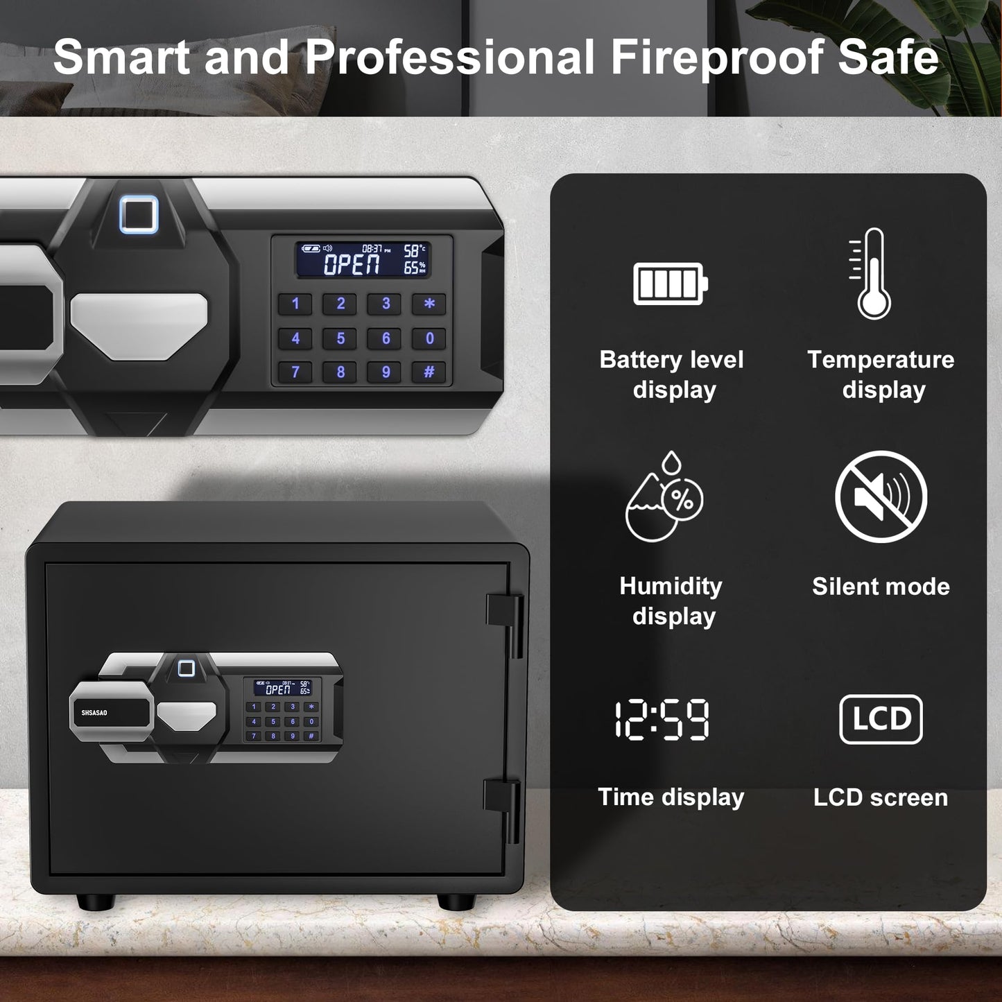 Waterproof and Fireproof Safe Box,Fingerprint and Digital,88 lbs Heavy,1 Hours Fire Proof Safes,Silent Mode Backlit Keypad,Home Safes Box for Medicine Money Valuables Document (Black, 88 LBS)