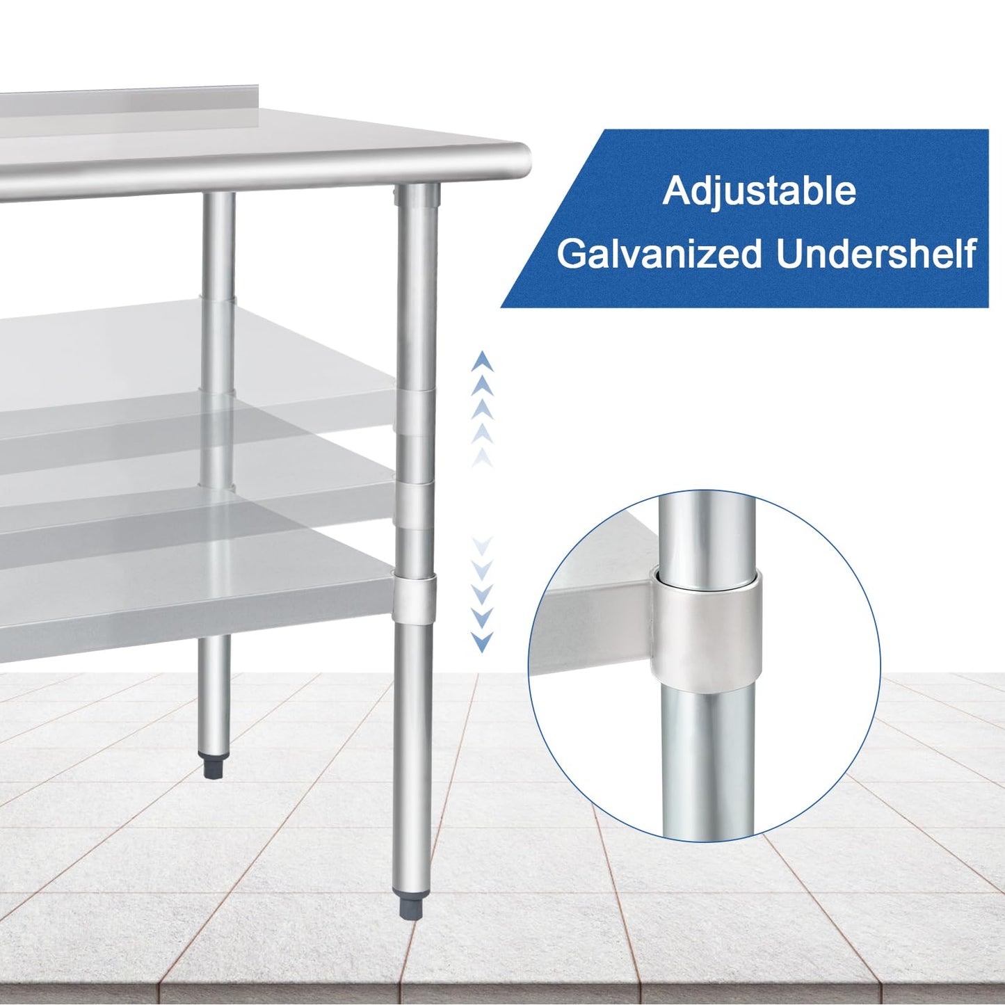 HARDURA Stainless Steel Table Prep & Work Table 24 x 60 Inches NSF Heavy Duty Commercial with Undershelf and Backsplash for Restaurant Kitchen Home and Hotel