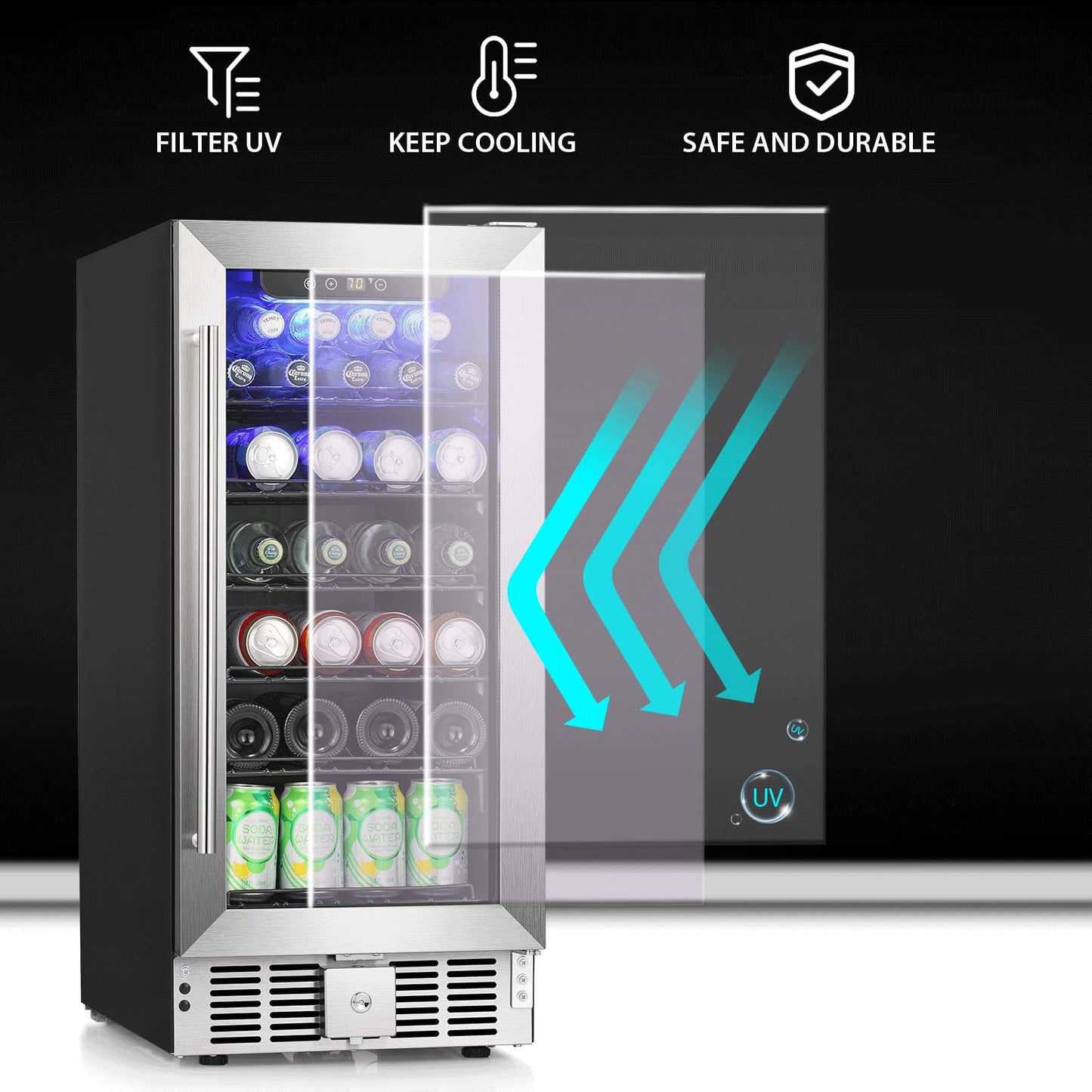 COWSAR Wine Fridge 15inch Beverage Refrigerator 2.9 Cu.Ft. Freestanding or Under Counter Cooler Stainless Steel Beer Fridge Mini ETL Approved