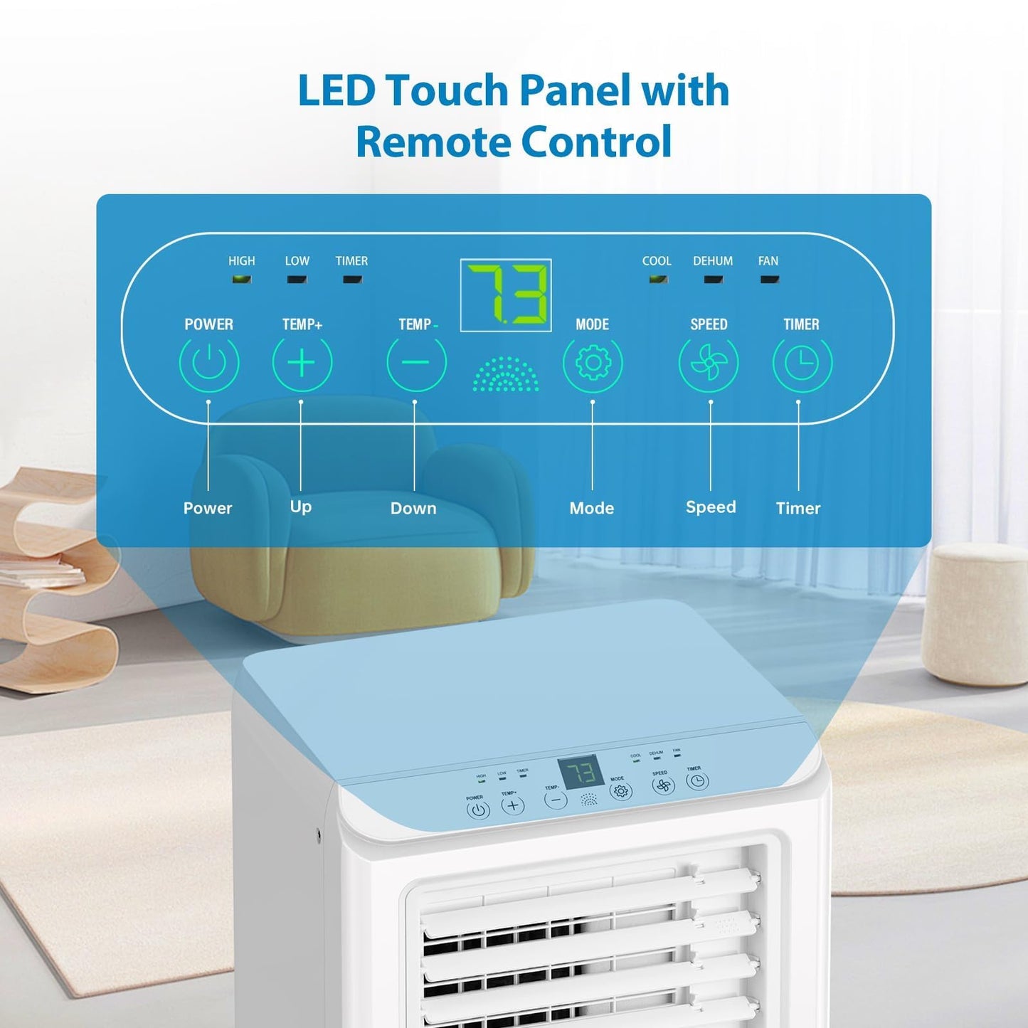 10000 BTU Portable Air Conditioners, 3 in 1 Cools 600 Sq.Ft, Quiet AC with Fan & Dehumidifier, LED Display, Remote & 24H Timer, for Bedroom/Dorms/Apartments, Window Kit Included