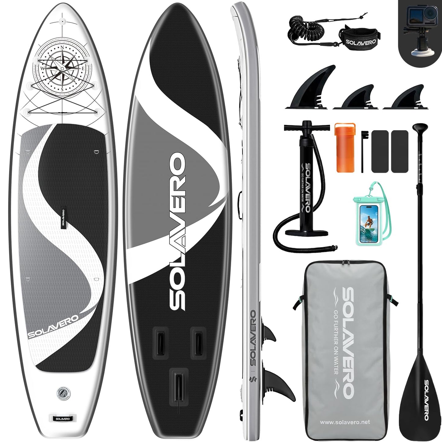 SOLAVERO 10'6'' Stand Up Inflatable Paddle Board with Premium SUP Accessories, Anti-Slip EVA Deck for Youth & Adults of All Skill Levels, Paddleboard for Fishing, Yoga & Surfing