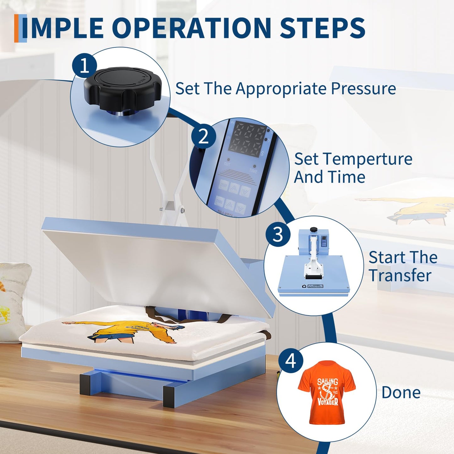 16x24 Heat Press, Digital Professional Sublimation Machine, Fast Heating, Industrial Quality with Adjustable Pressure Industrial Digital Heat Press Machine Sublimation for T-Shirt, Light Blue