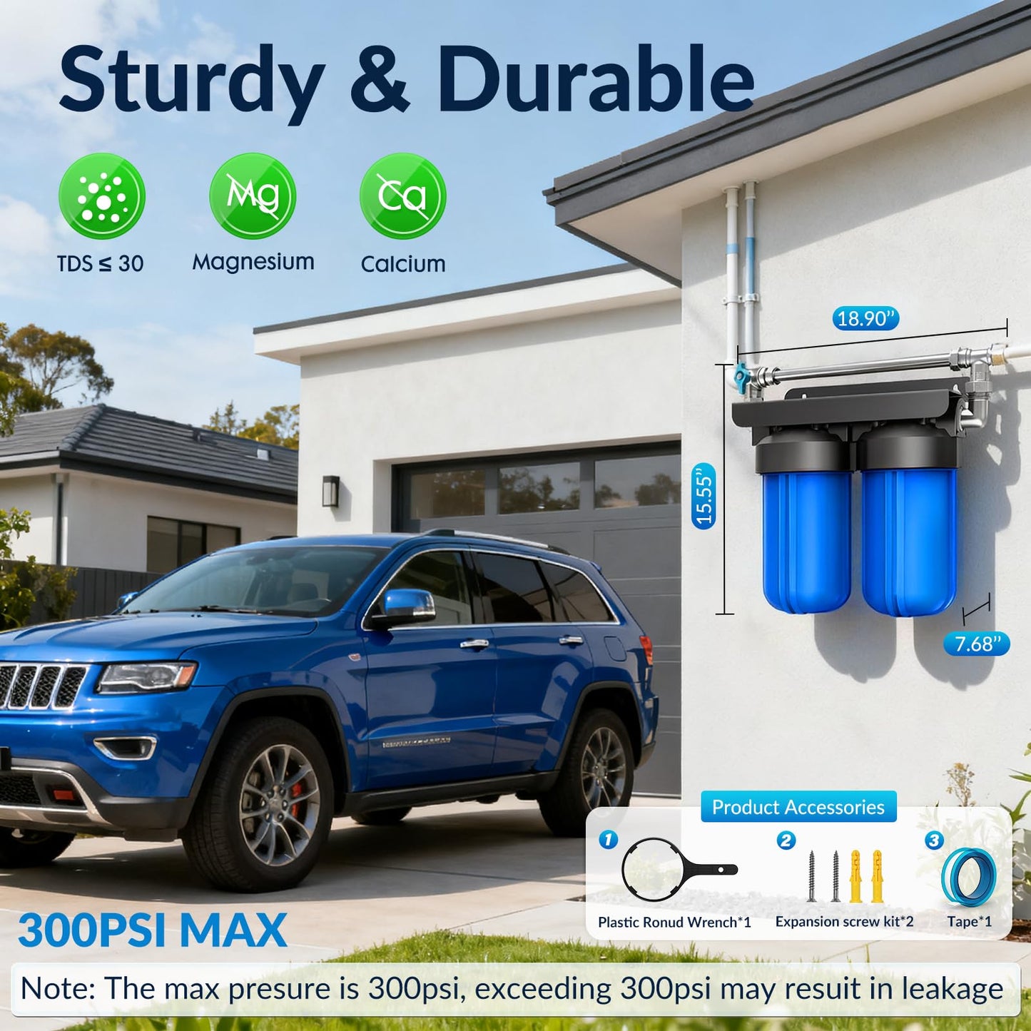 Spotless Water System for Car Wash with Bypass Switch, Deionized Water System for Car Wash with Resin, Spot Free Water Deionizer for Car Washing, Works for Motorcycles, RV, Boats, No Towel Drying ﻿