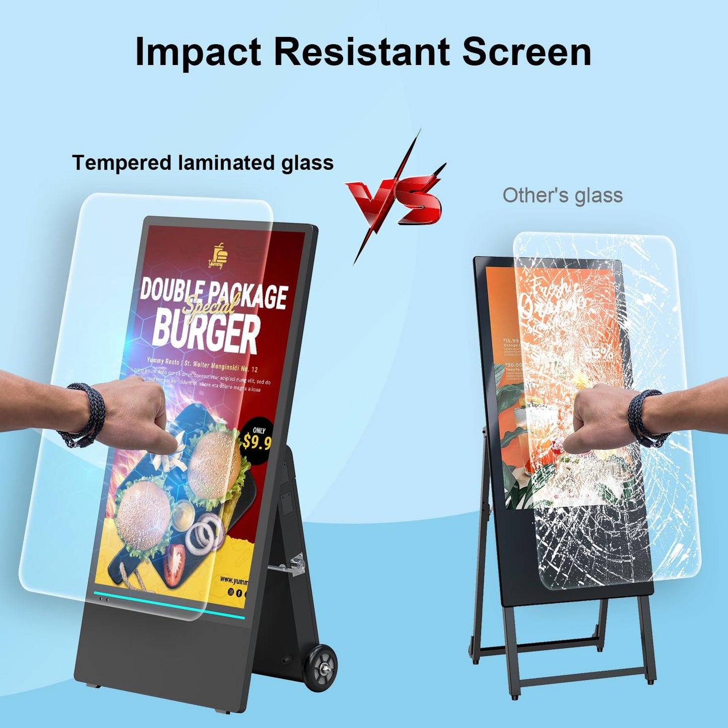 SIOXCFZ 43 inch Outdoor Mobile Digital Signage Display, LCD IP65 Waterproof Advertising Display Kiosk with Rechargeable Battery, Brightness Auto-Adjustment and Impact Resistant Screen