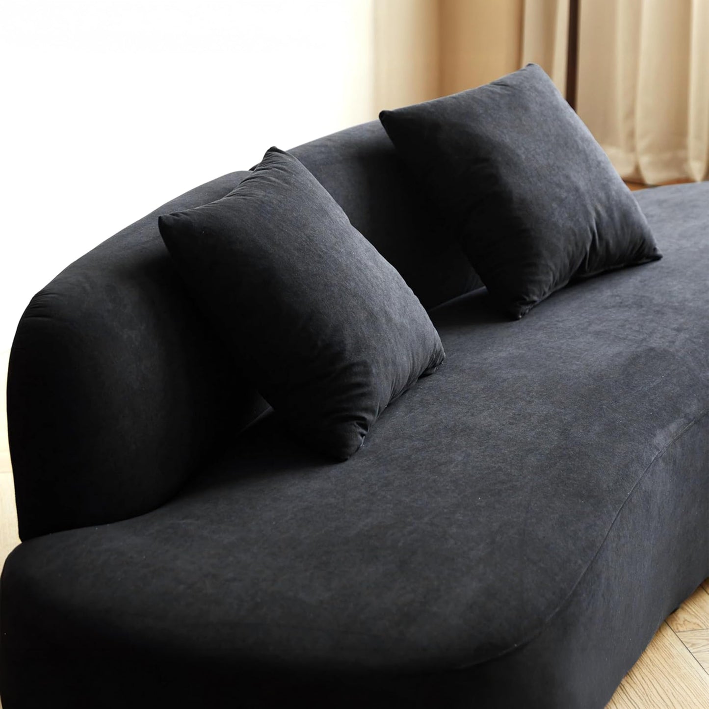 Container Furniture Direct 90" Curved Sofa with Throw Pillows, 4 Seater Luxury Velvet Couch with Half Moon Design and High-Density Foam, Ideal for Modern Living Room, Office & Apartment, Black