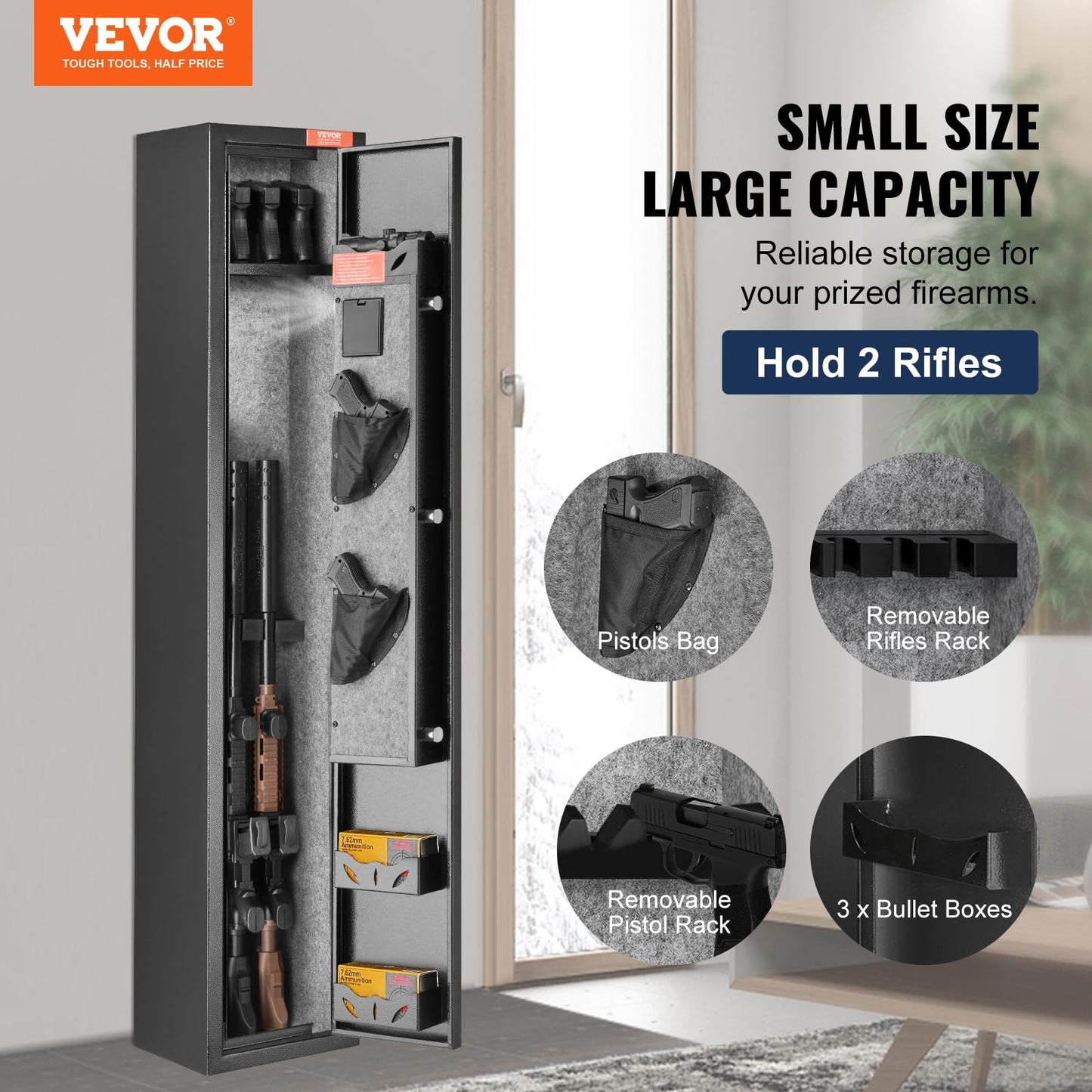 VEVOR 2 Rifles Gun Safe, Rifle Safe with Lock & Digital Keypad, Quick Access Gun Storage Cabinet with Removable Shelf, Pistol Rack, Rifle Cabinet for Home Rifle and Pistols