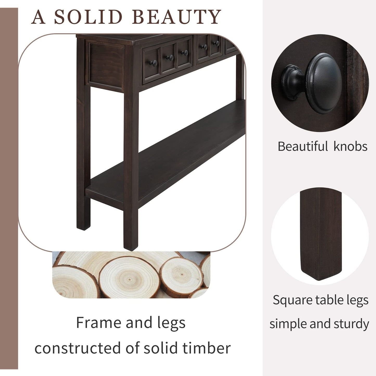 Merax Wood Narrow Console Table with Drawers and Bottom Shelf for Entryway Hallway Front Door Espresso