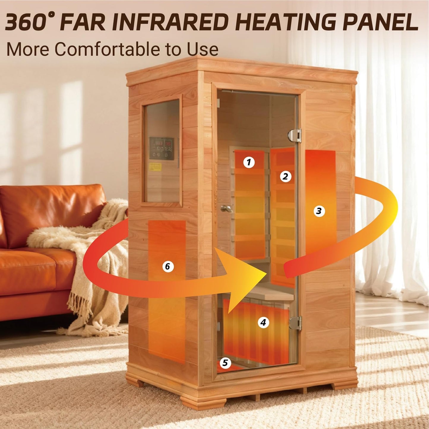 Royal Saunas Hongyuan Far Infrared Sauna for Home 1 Person, Indoor Wooden Sauna Room 960W/120V, Premium Hemlock & Okoume Wood, Low EMF Heating, BT Audio, Vent & Cup Tray