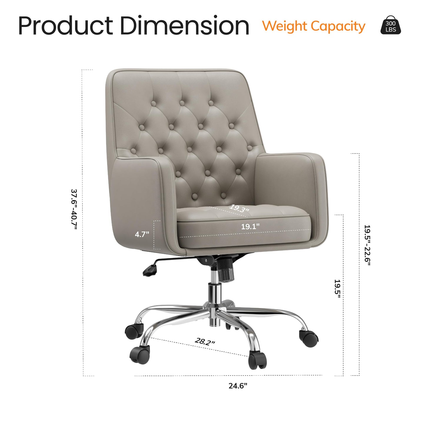COLAMY Verso Home Desk Chair with Armrest, Leather Swivel Office Chair Adjustment Height with Wheels, Comfortable Padded Seat, Khaki