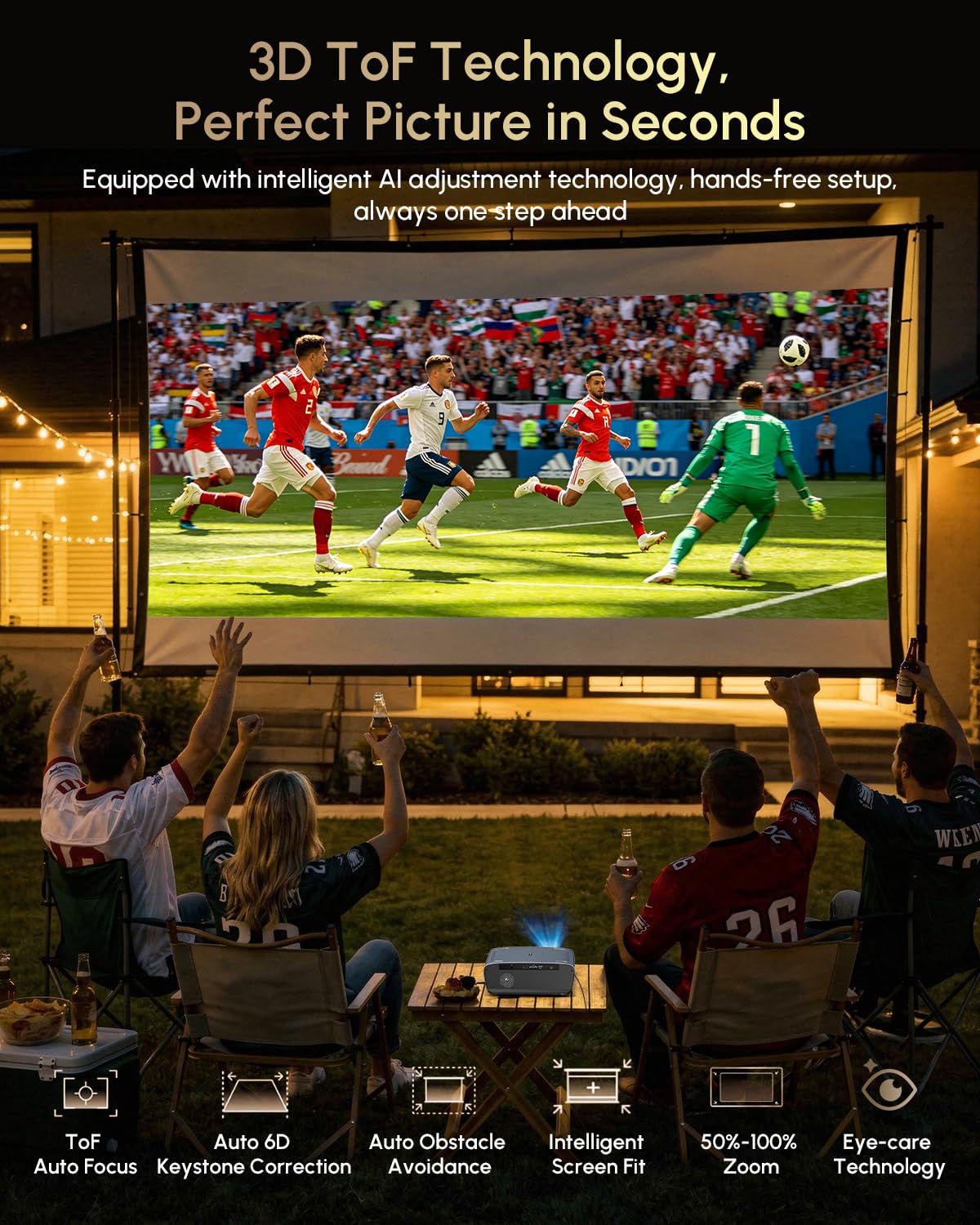 Smart Projector 4K with Google TV, 2400 ANSI Lumens Daytime Viewing, HDR10, NFC, WiFi 6,Bluetooth 5.4, DB Audio, HDMI ARC 2.1,Auto Focus&Keystone,Zoom,Ceiling Mount Home Theater Movie&Gaming Projector