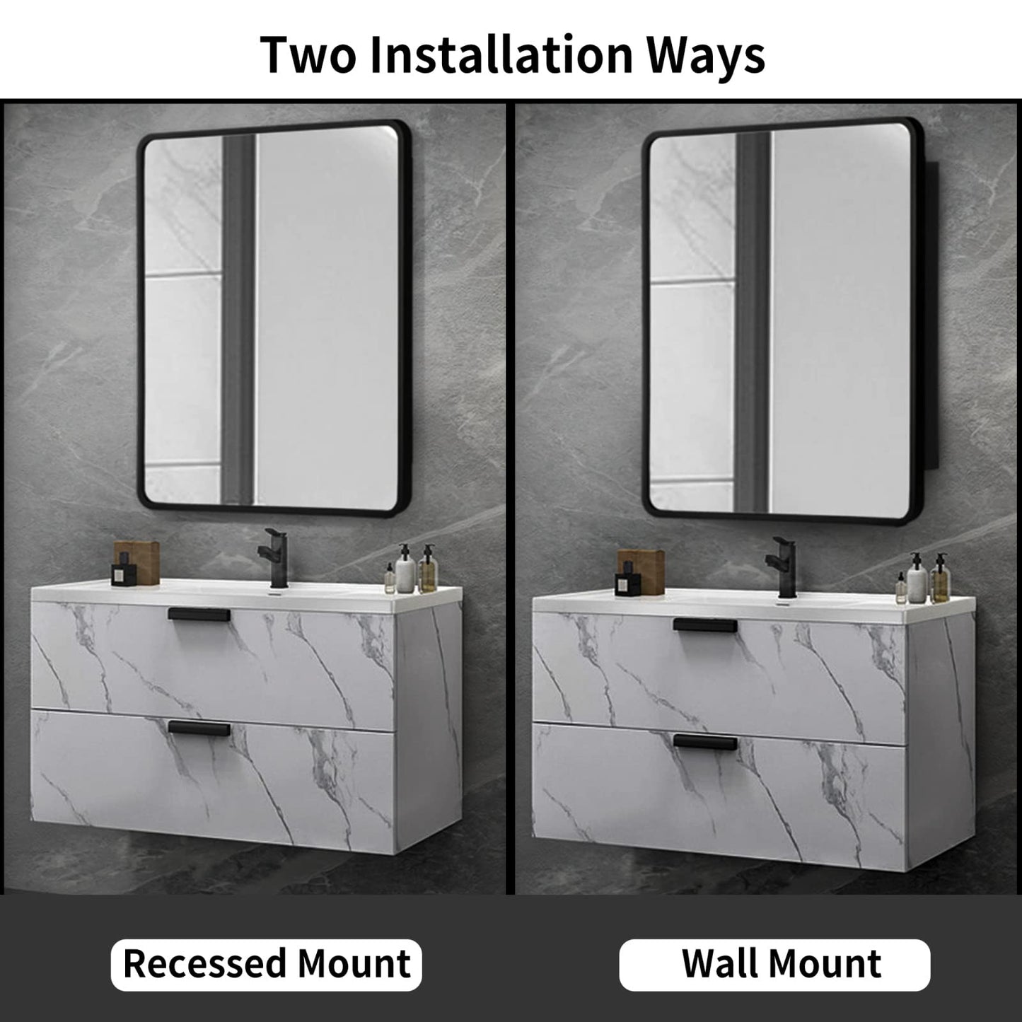 Movo Black Metal Framed Bathroom Mirror Medicine Cabinet,30 Inch x 24 Inch Recessed Wall Mounted Medicine Cabinet with Mirror,Aluminum Storage Cabinet for Bathroom Vanity