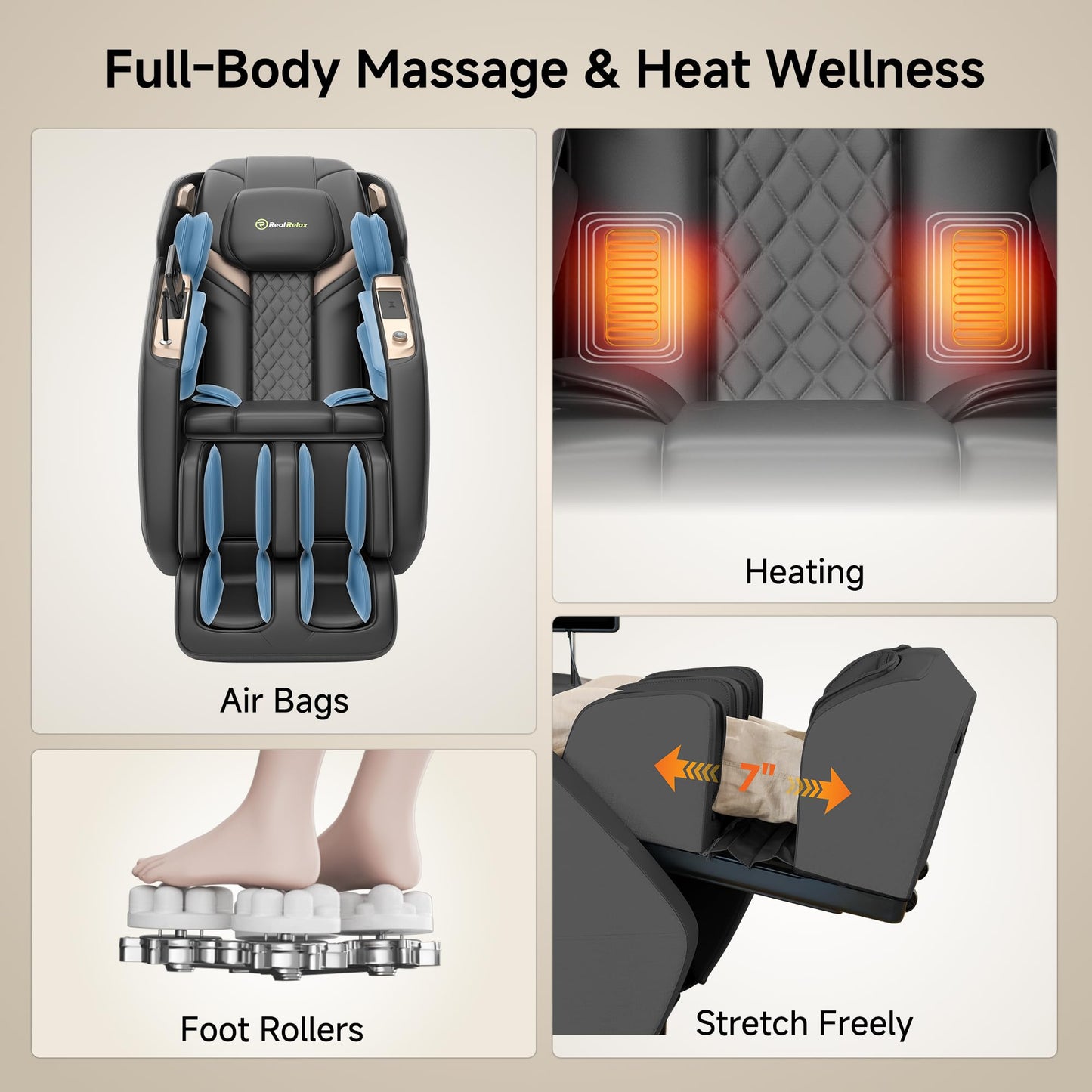 Real Relax 4D Massage Chair Full Body, Zero Gravity SL Track Recliner with Backlit Toch Pad, Negative Ion Purification, Aromatherapy, 20 Auto Modes, Yoga Stretching, Auto Body Scan, Black