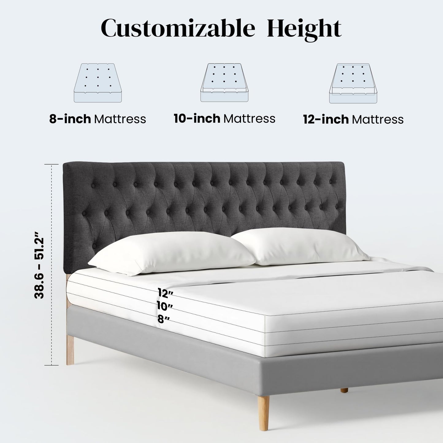 Kingfun Tufted Upholstered King Size Bed Headboard in Modern Button Design, Adjustable Solid Wood Head Board, Premium Linen Fabric Padded Headboards in Bedroom (Dark Grey)