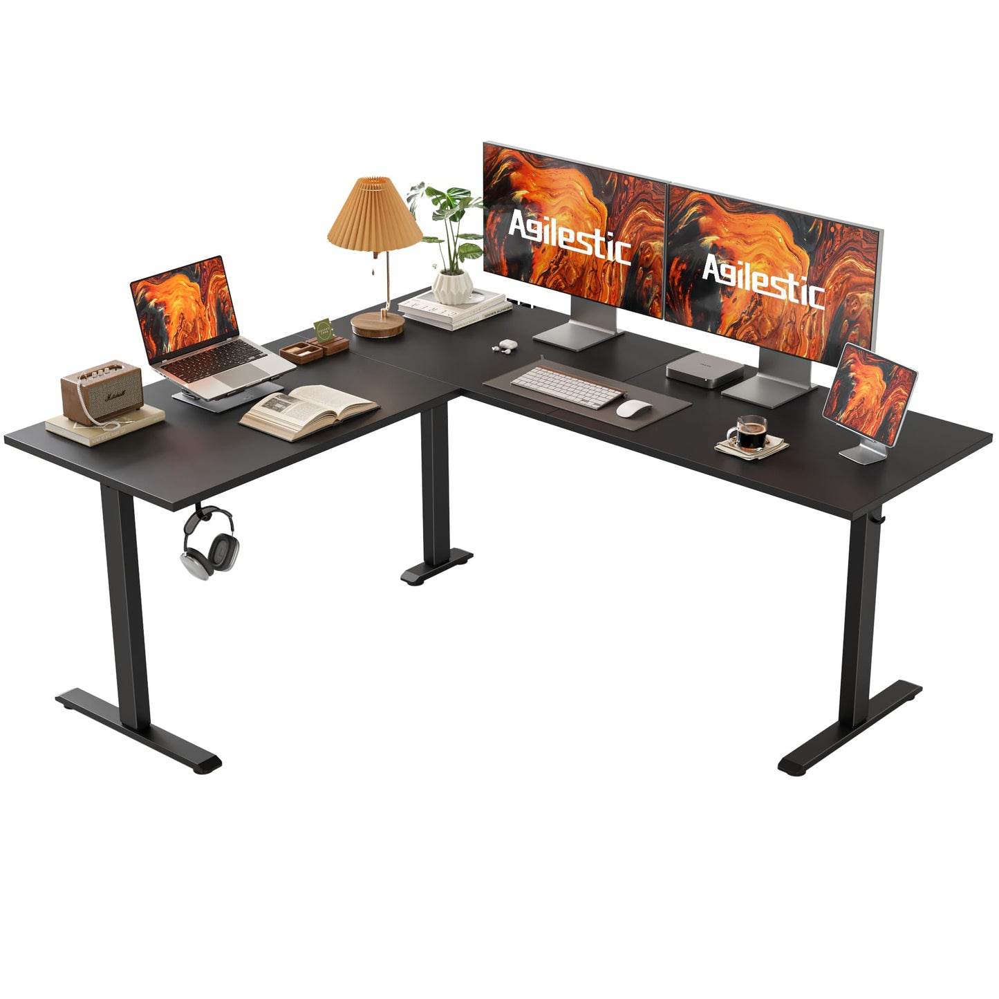 Agilestic L Shaped Standing Desk 63 x 55 inch Adjustable Height, Electric Corner Standing Desk, Sit Stand Computer Table with Splice Board, Black