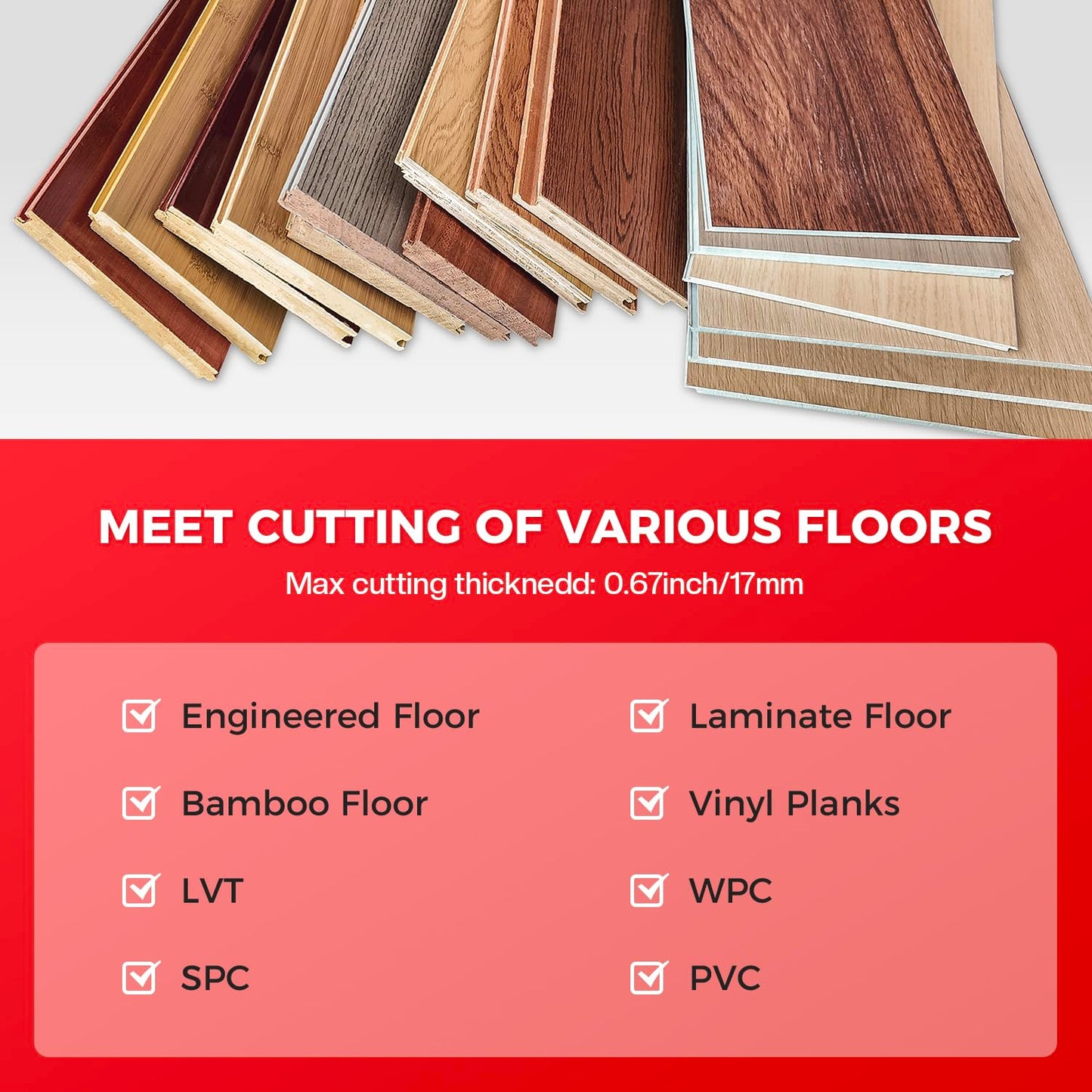 17mm Thick Laminate Floor Cutter 13" with Spare Blade, Manual & Dust-Free, Cuts Laminate,Vinyl Plank,SPC,LVT, Siding – Adjustable 0-45° for Herringbone & Straight Cuts – Heavy Duty for Pro & DIY