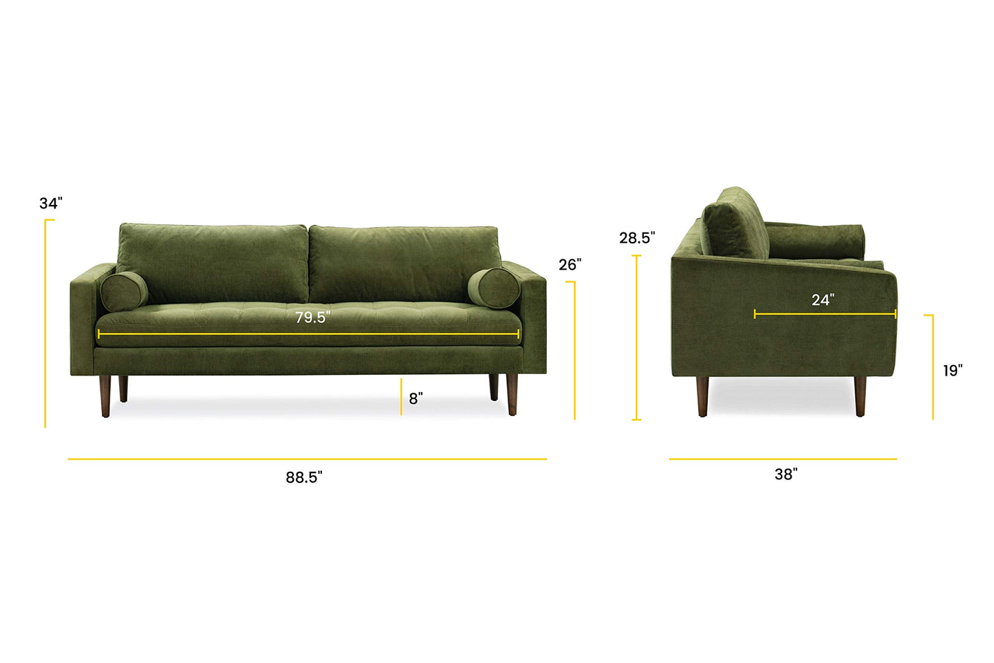 Poly & BARK Napa 88.5" Sofa with Deep Seating, Tailored Upholstered Finish, Clean Modern Lines, and Balanced Proportions for Comfortable and Refined Living Spaces