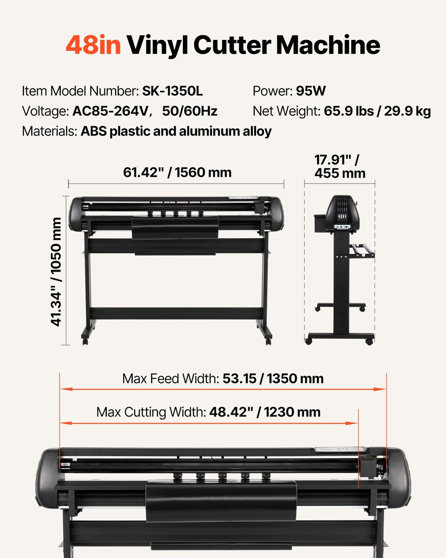 VEVOR Vinyl Cutter Machine, 53 inch Max Feed Width, Dual Blades, Adjustable Force and Speed, LED Display, Vinyl Plotter Cutter Printer Bundle with Sticker Sheets, Transfer Film, Signmaster Software