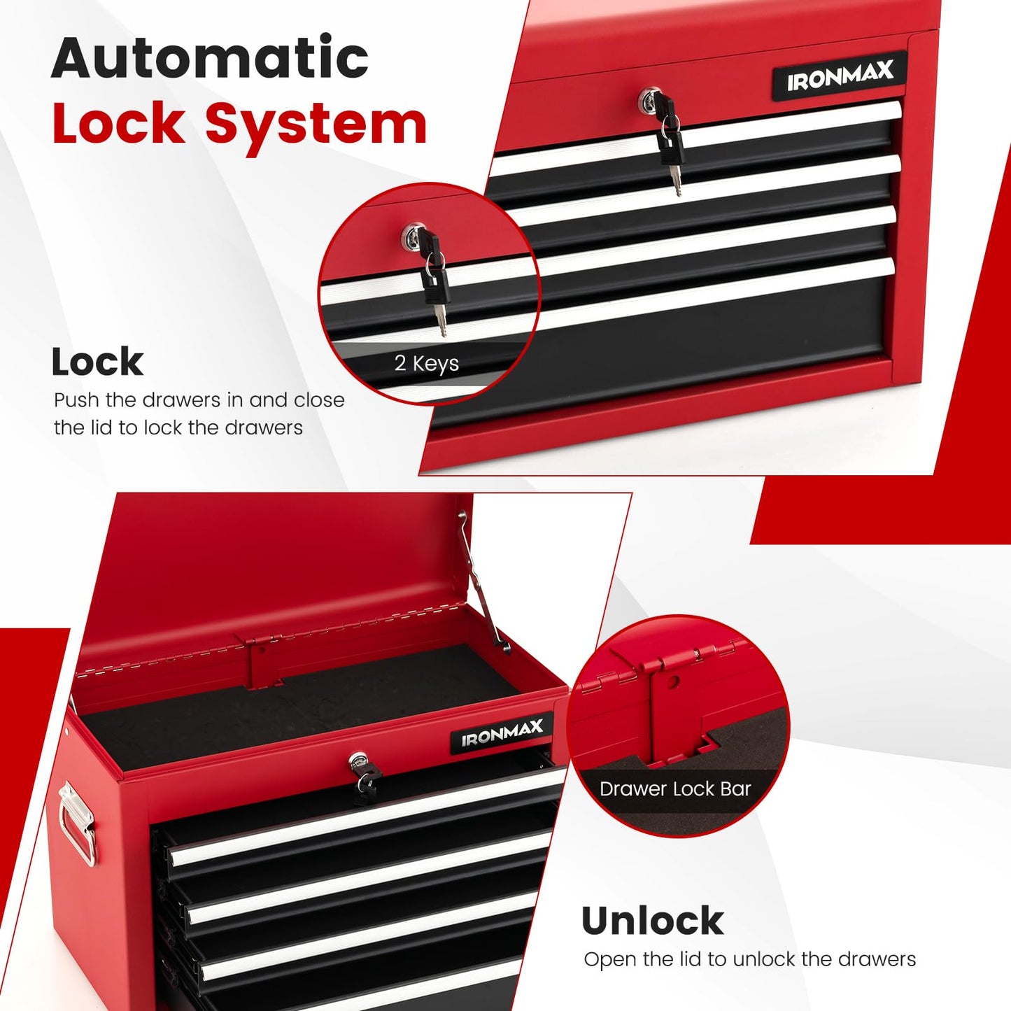 Goplus Tool Chest, 6 Drawers Rolling Tool Cabinet with Detachable Top Toolbox, Universal Lockable Wheels, Protective Liner, Auto Lock, Metal Tool Storage Cart, Tool Box for Garage Workshop