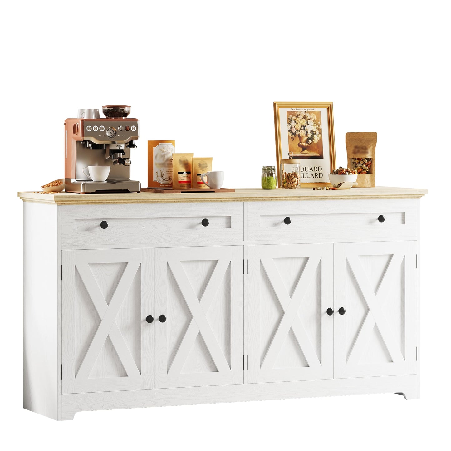 IRONCK Buffet Cabinet with Storage, Sideboard Storage Cabinet with Drawers, Coffee Bar Cabinet, Kitchen Cabinet with Doors, Natural Wood