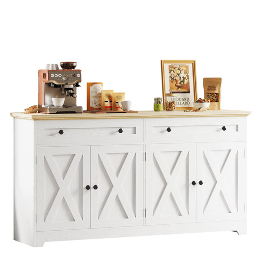 IRONCK Buffet Cabinet with Storage, Sideboard Storage Cabinet with Drawers, Coffee Bar Cabinet, Kitchen Cabinet with Doors, Natural Wood