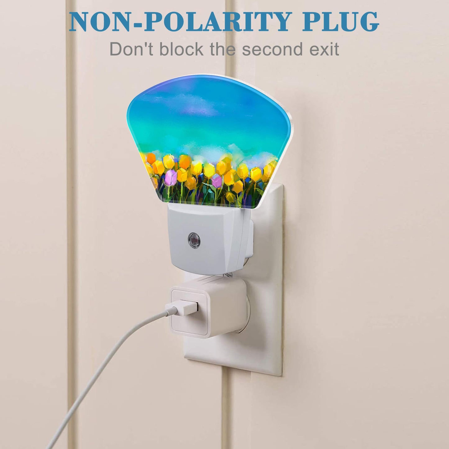Uiaoiais LED Night Light, Tulips Flowers Oil discomfort-reducingting, Dusk to Dawn Sensor, Plug-in Wall Decor, Model Uia-SHAN-NEWA20