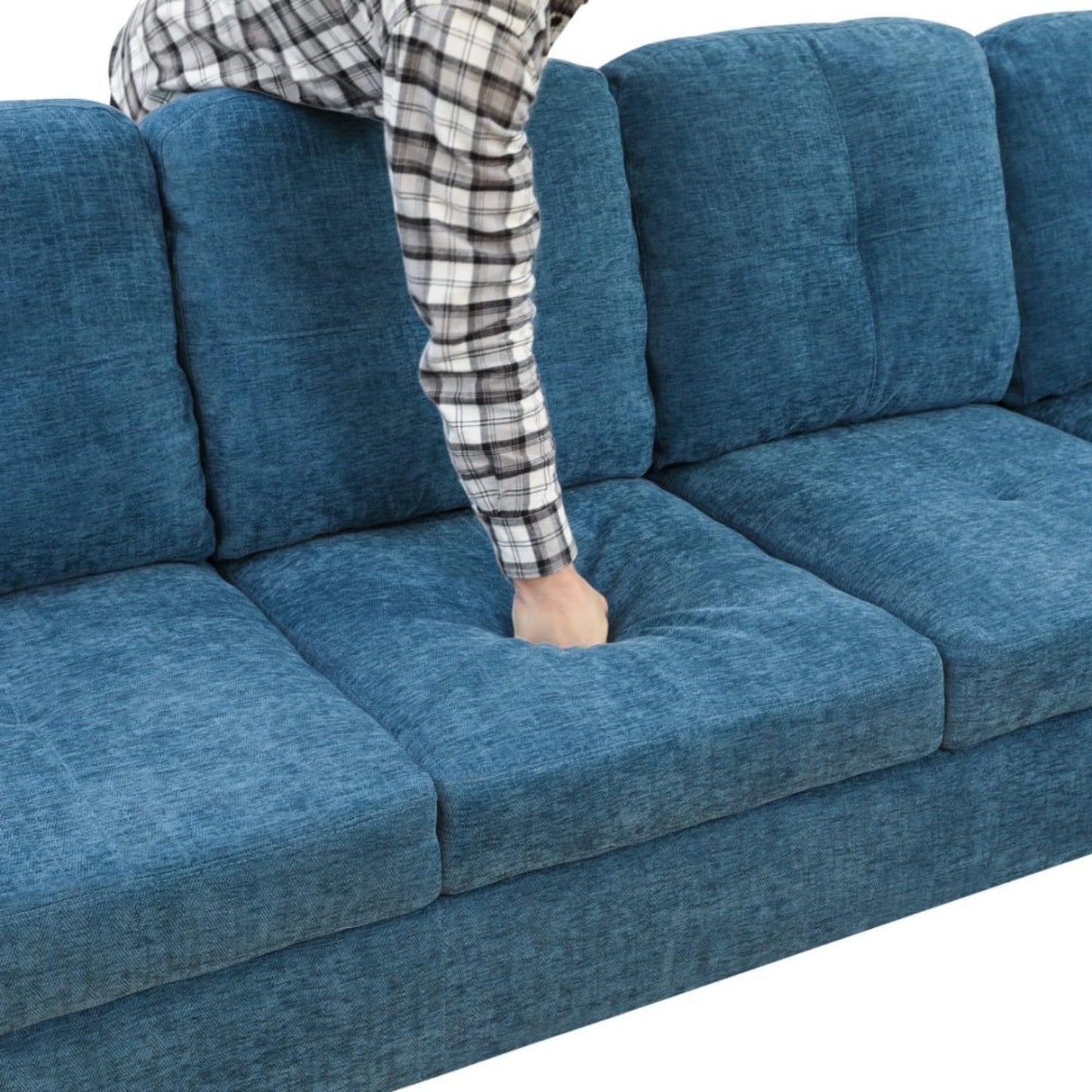 UOCFYK Sectional Sofa Couch with Right Chaise, Flannel L Shaped Couches for Living Room, Office, Apartments, Small Space, Blue