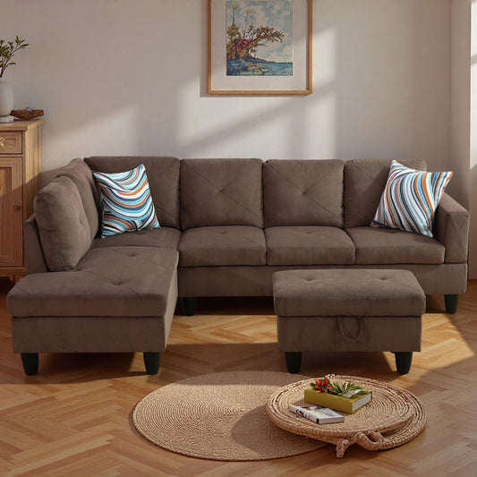 NicBex Sectional Couch 3 Pieces Sofa Set, L-Shaped Modular Couches for Living Room, Furniture Sets with Lounge Chaise & Storage Ottoman, Multi-Scene Use for Apartment & Office, Brown