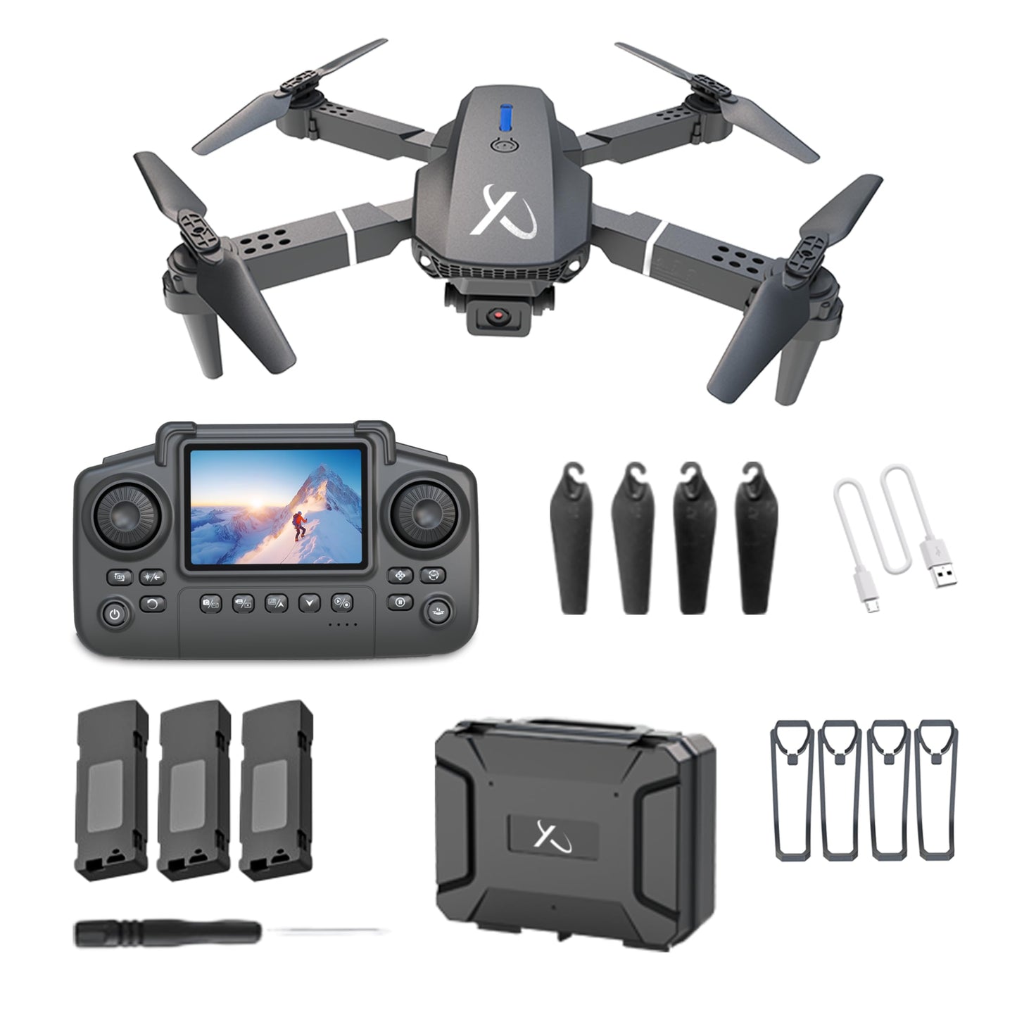 Falcon X 4K Drone with Built-In Screen Remote, Foldable FPV Quadcopter with Wide-Angle Camera, Carrying Case & 3 Batteries – Easy-to-Fly Drone for Beginners