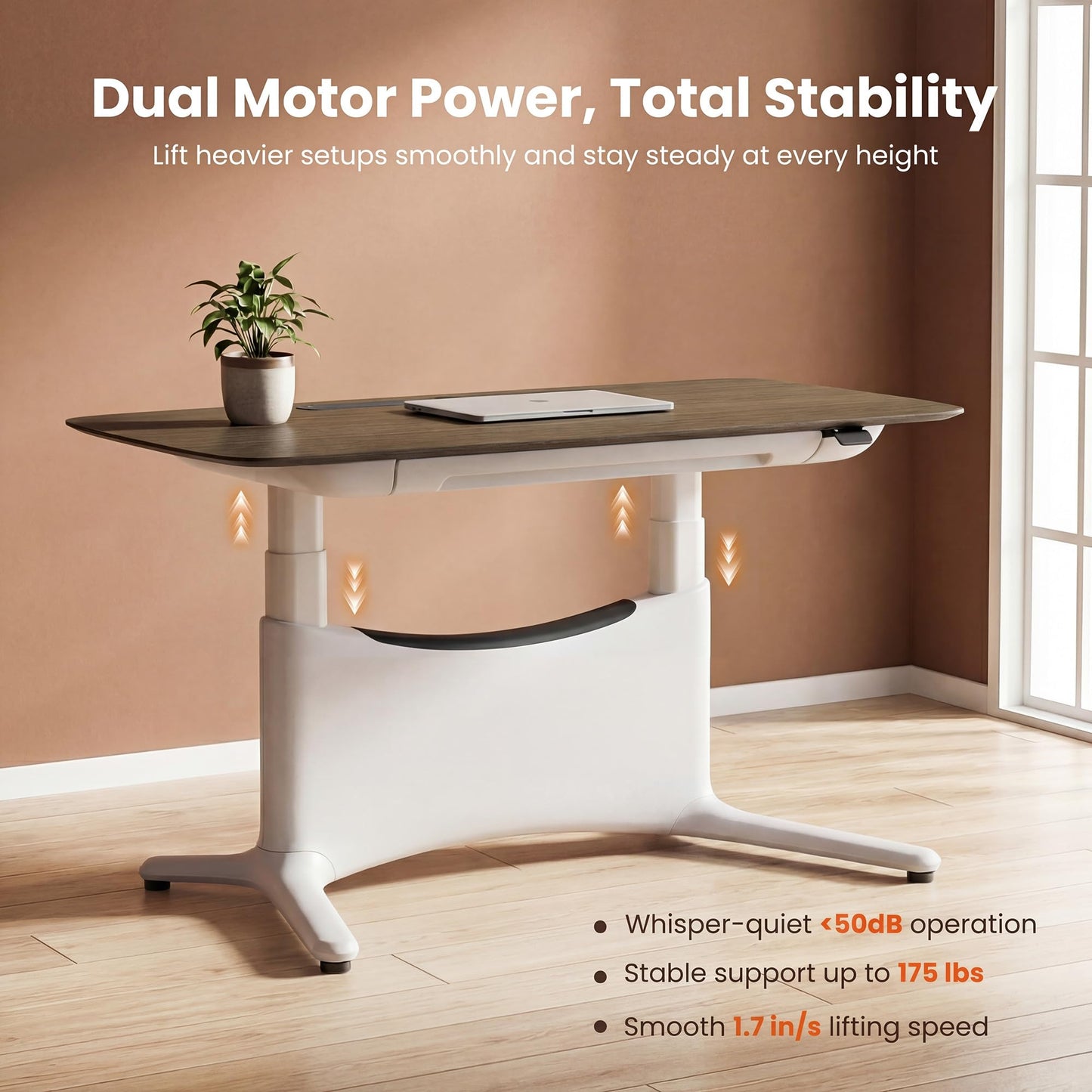 COLAMY Electric Standing Desk 55x28, Desktop Wobble-Free Dual Motor Sit Stand Up Desk with Drawers, Outlets & Footrest, Adjustable Height Computer Table for Home Office Workstation, Walnut,White