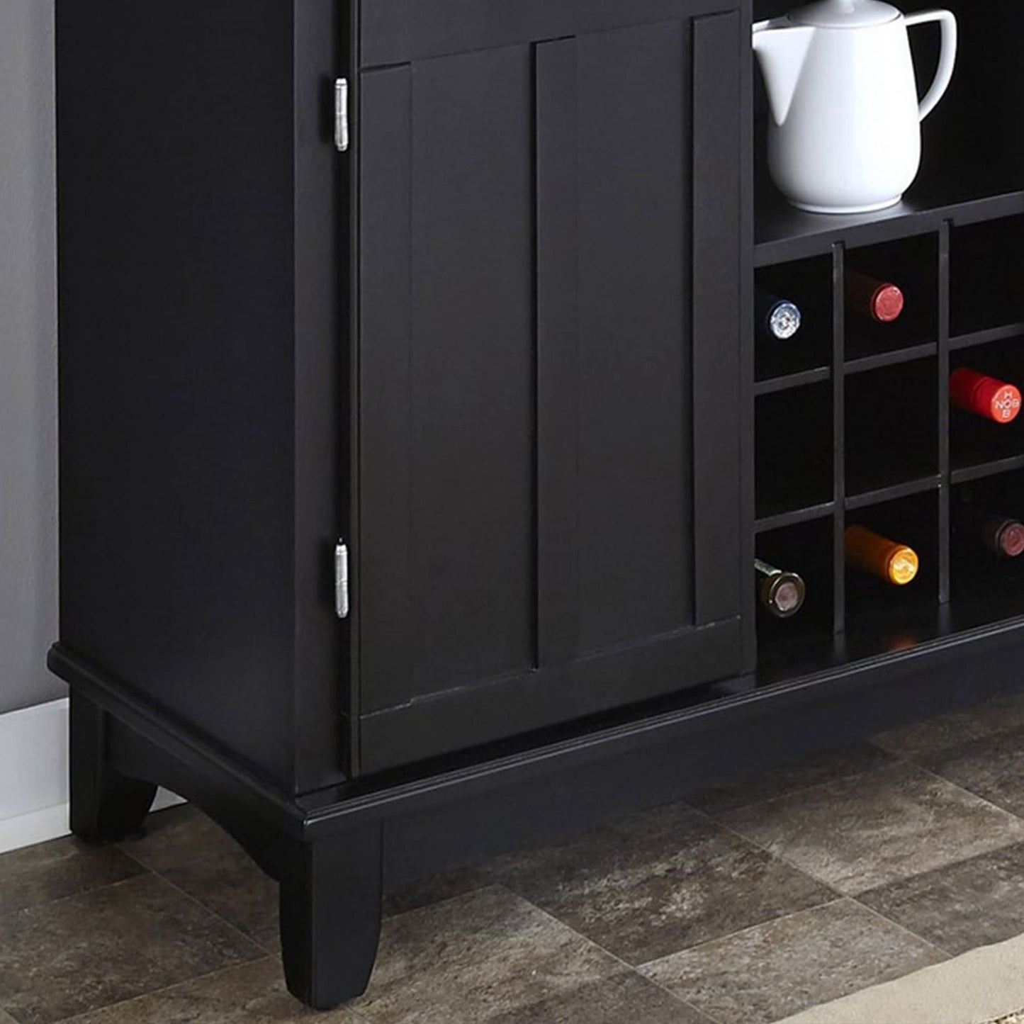 Homestyles Buffet of Buffets Black Storage Hutch with Wood Top