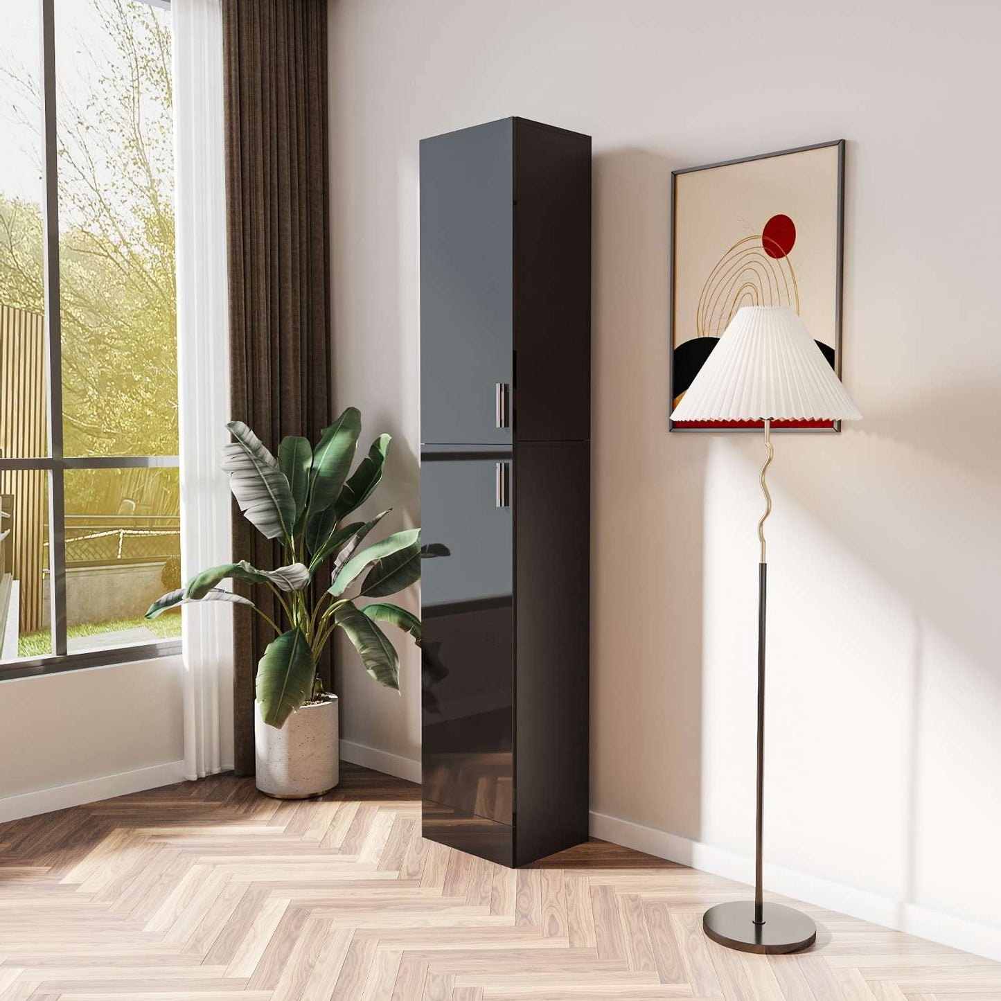 FRITHJILL 74.8" Tall 2-Door Accent Narrow Cabinet, Freestanding Linen Cabinet for Bathroom, Living Room, Kitchen