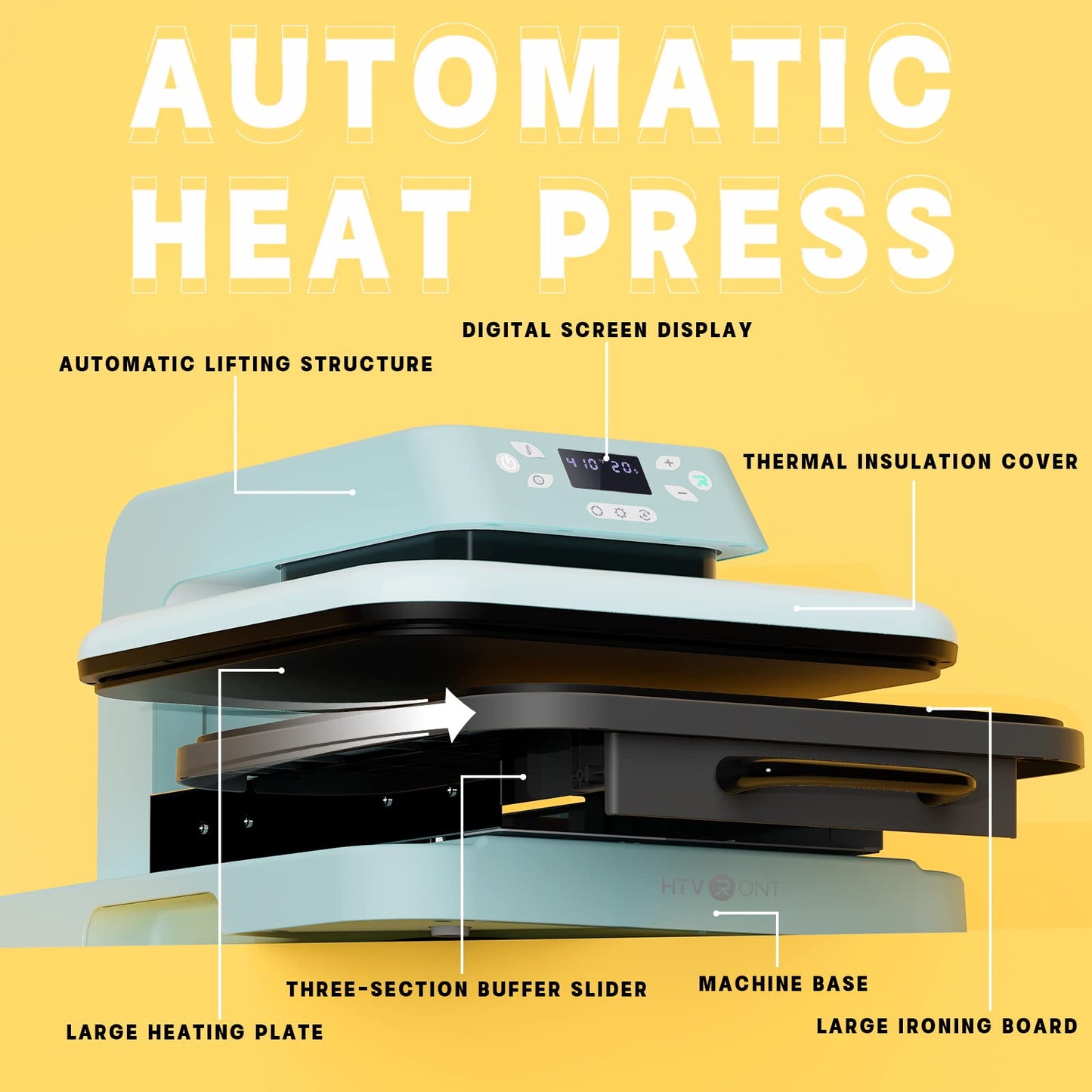 HTVRONT Auto Heat Press Machine for T Shirts - Heat Press 15x15 with Auto Release - Heats Up Fast & Heat Evenly, Professional Machines for HTV, Sublimation, Heat Transfer Projects