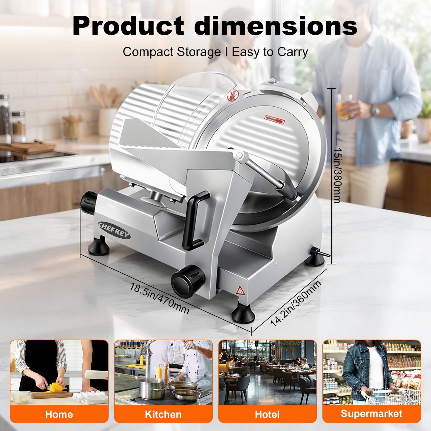 CHEF KEY Commercial Meat Slicer, 10 inch Electric Food Slicer, 240W Frozen Meat Deli Slicer, Premium Chromium-plated Steel Blade Semi-Auto Meat Slicer For Commercial and Home use