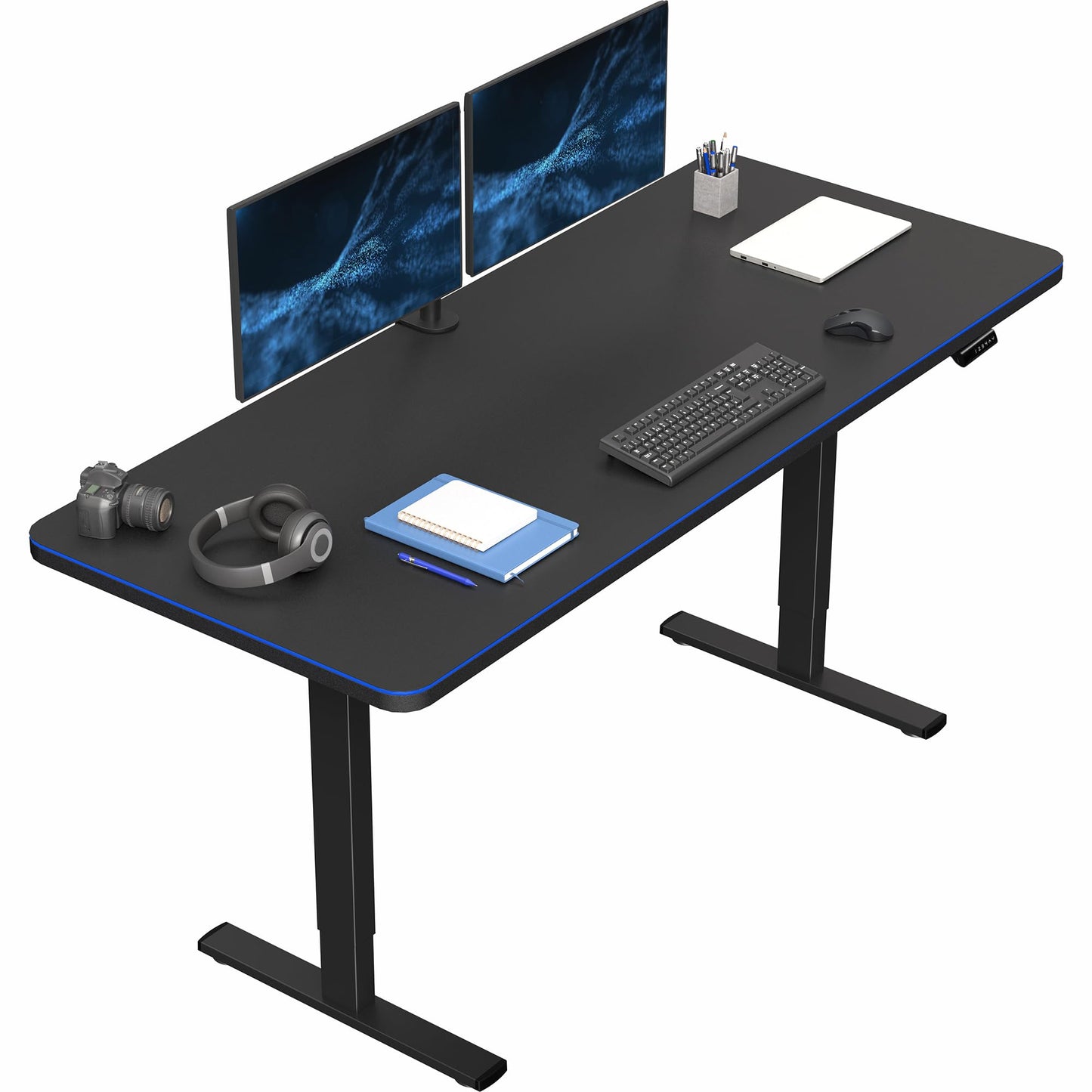 VIVO Electric 71 x 30 in Standing Desk with Full-Size RGB Mouse Pad, Memory Height Adjustment, 1B Series, Holds 220 lbs, Black Top Black Frame, DESK-KIT-1B7BP