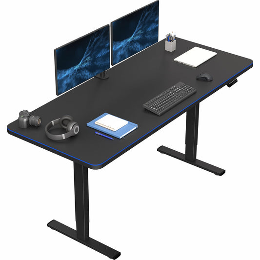 VIVO Electric 71 x 30 in Standing Desk with Full-Size RGB Mouse Pad, Memory Height Adjustment, 1B Series, Holds 220 lbs, Black Top Black Frame, DESK-KIT-1B7BP