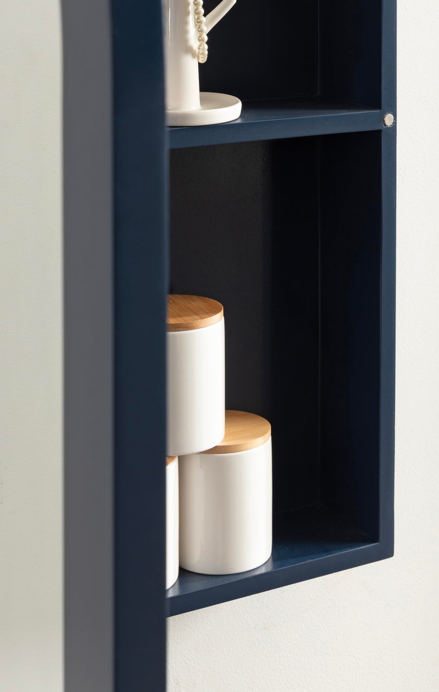 Kate and Laurel Arcott Modern Arched Bathroom Cabinet with Mirror, 20 x 6 x 30, Navy Blue, Coastal Wooden Bathroom Mirror with Storage for Bath Medicine Cabinet or Over-the-Toilet Storage Option