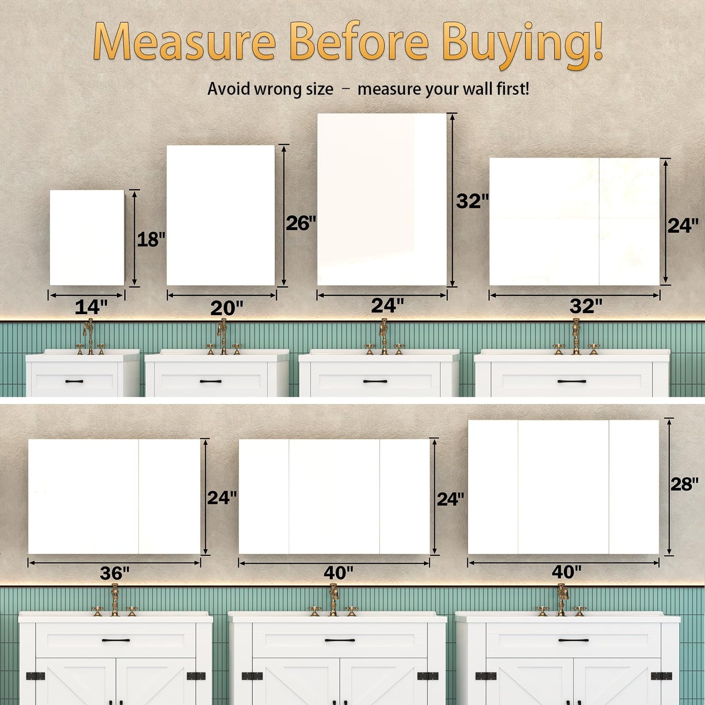 Umeiga 36x24 Medicine Cabinet Mirror with Storage, Pre-Assembled Medicine Cabinets for Bathroom, Recessed or Surface Mount Large Silver Mirrored Medicine Cabinets (Horizontal)