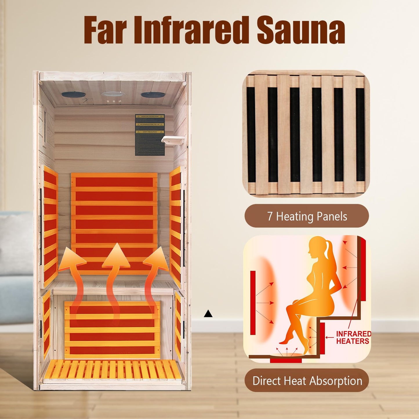 InfraHHZQ 1 Person Infrared Sauna for Home Far Infrared Sauna Room Red Cedar Low EMF Indoor Sauna with Speaker 7 Color Lighting Personal Dry Sauna for Home Gym Spa
