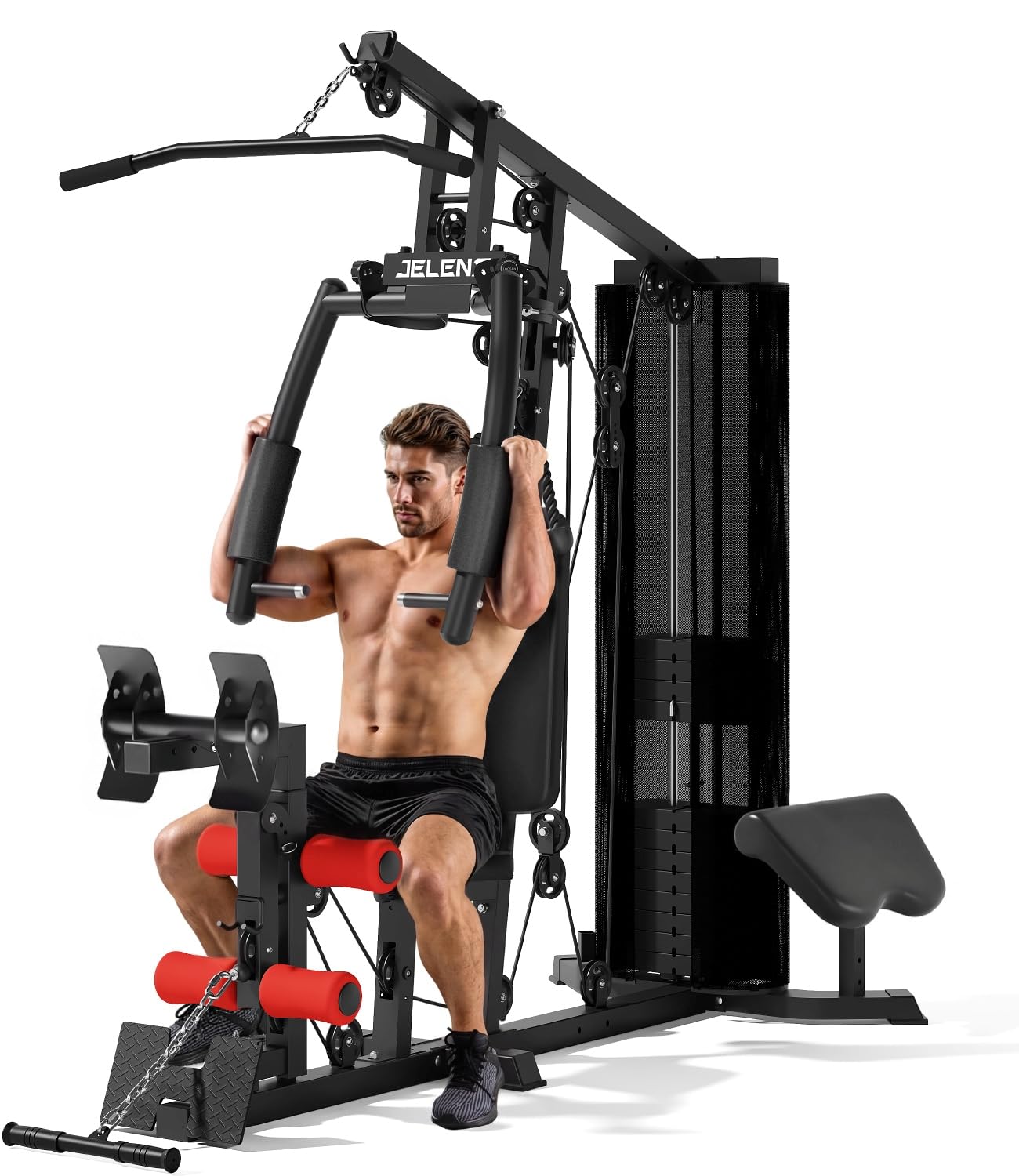 JELENS Home Gym, Multifunctional H11 Home Gym Equipment, Workout Station with 146LBS Weight Stack, Exercise Equipment with Pulley System for Full Body Training (Black)