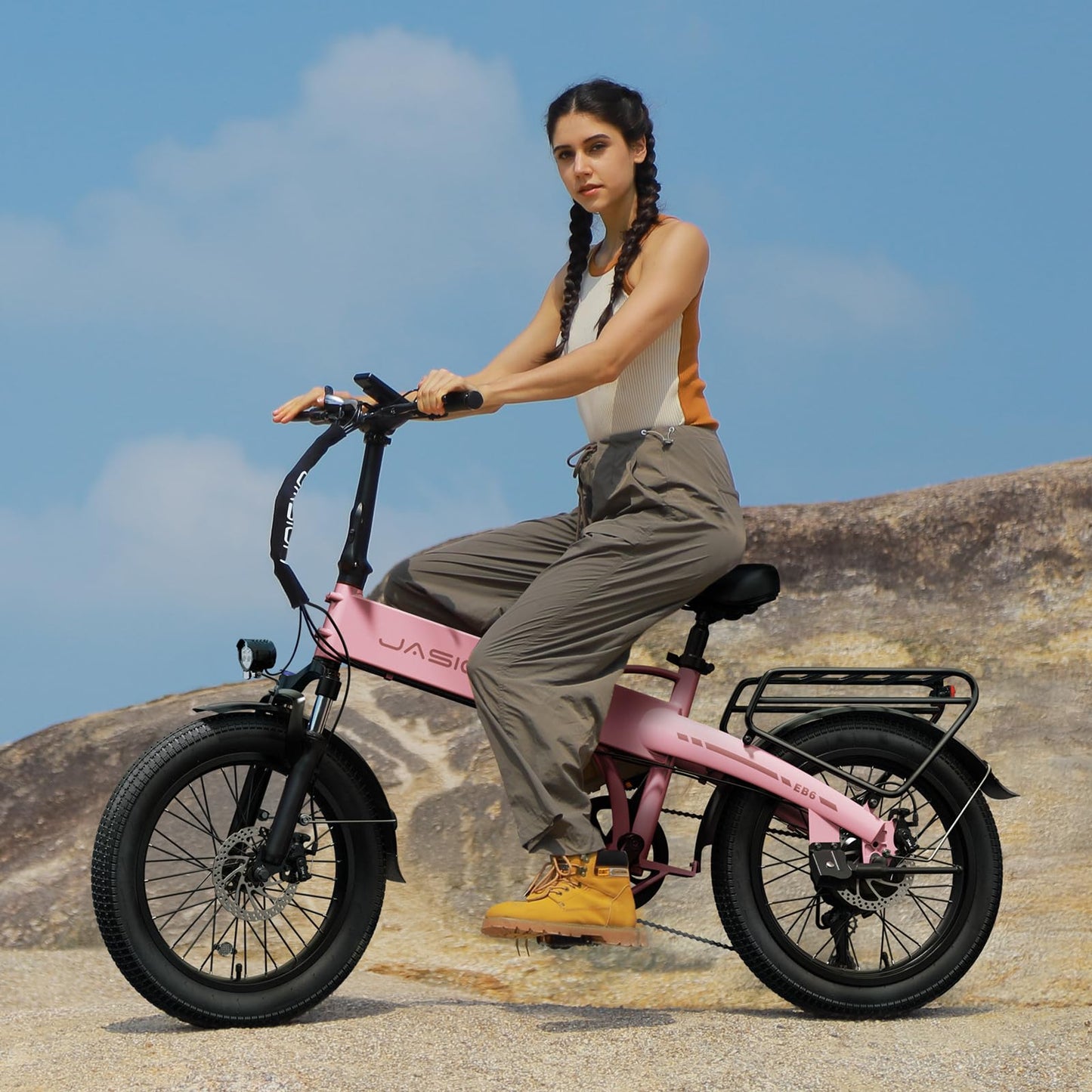Jasion EBS Folding Electric Bike for Adults, Compact Portable 20" Fat Tire Ebike with 1200W Peak Motor, 48V Removable Battery, 25 MPH 50 Miles Aluminum Frame E-Bike for Trunk, RV, Apartment-PQL