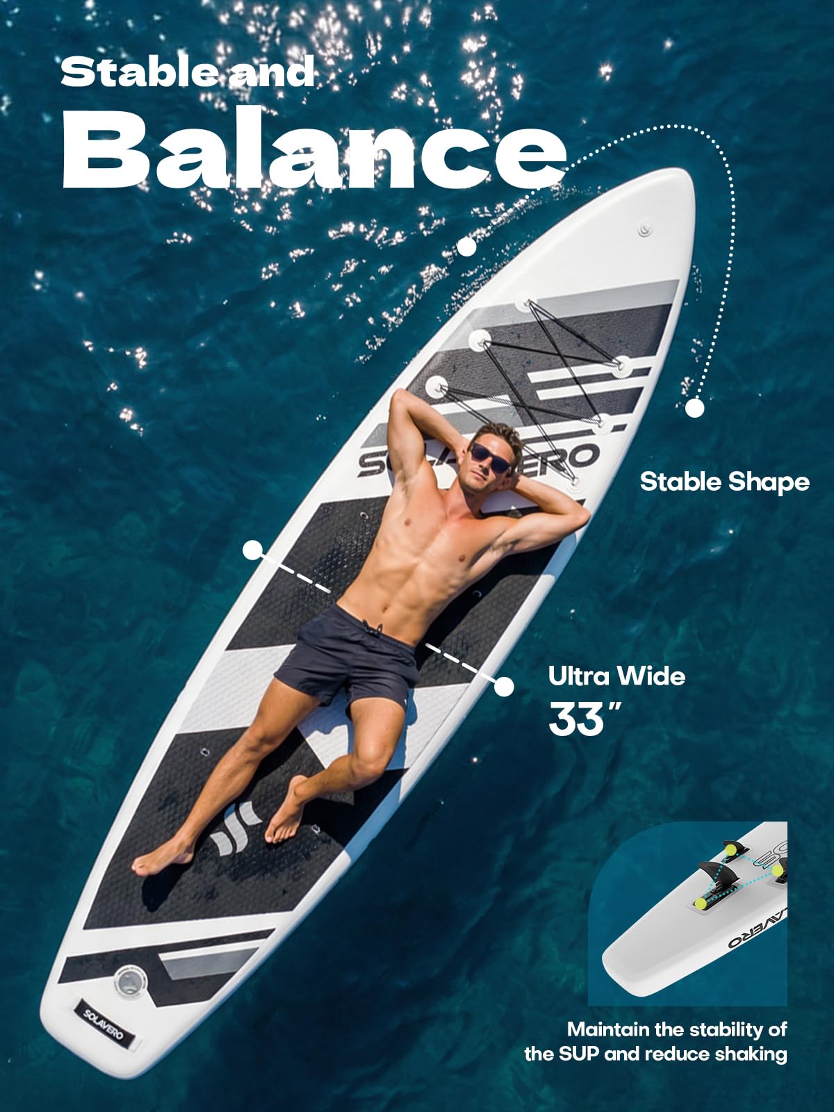 SOLAVERO Inflatable Stand Up Paddle Board, 11' SUP for Adults, Non-Slip Deck for Fishing, Portable Blow Up Paddleboard with Accessories for Beginner, All Skill Levels