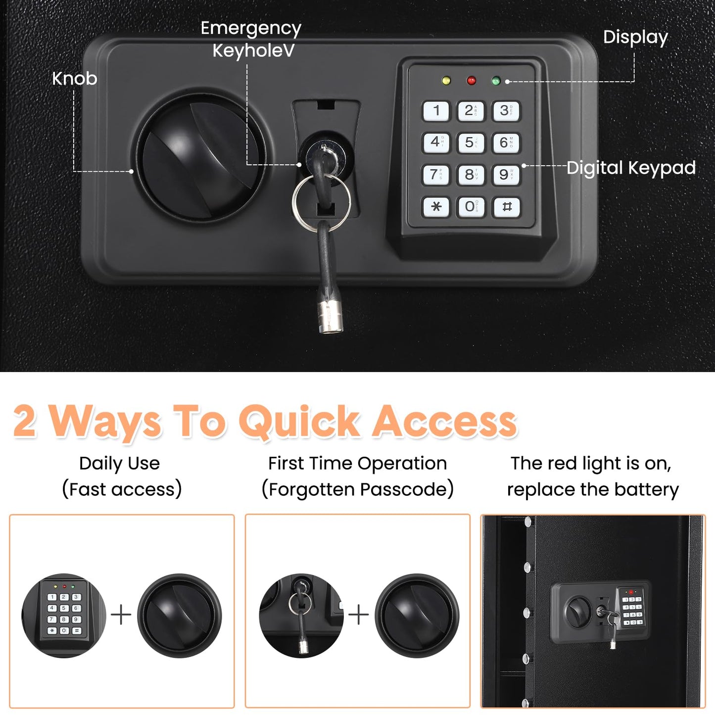 Digital Keypad Safe Box for Home with Fireproof Bag, Heavy Duty Steel Security Safe with Spare Keys & Multiple Size Options (9.8" to 31.5"), Money Safe for Cash Jewelry Documents - Wall Mountable