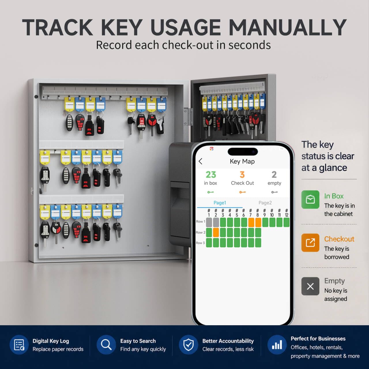 WeHere 56 Keys Lock Box, Key Management Cabinet Key with Drop Slot, APP Bluetooth, Digital Keypad, & WiFi Unlock, Access Log Tracking, Key Return Box for Hotel, Car Dealerships, Office, School
