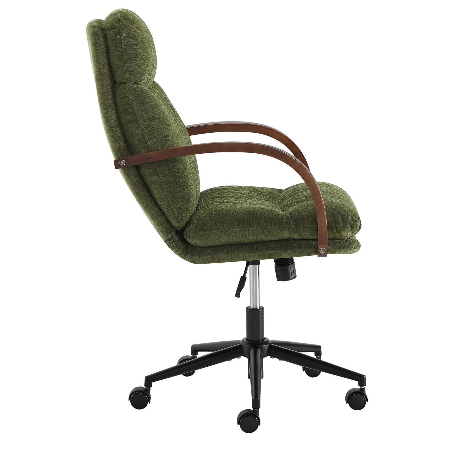 KISLOT Home Office Desk Chair, Ergonomic Office Chair with Lumbar Support, Adjustable Swivel Computer Chair with Wheels, Fabric Executive Task Chair with Wood Arms, Moss Green