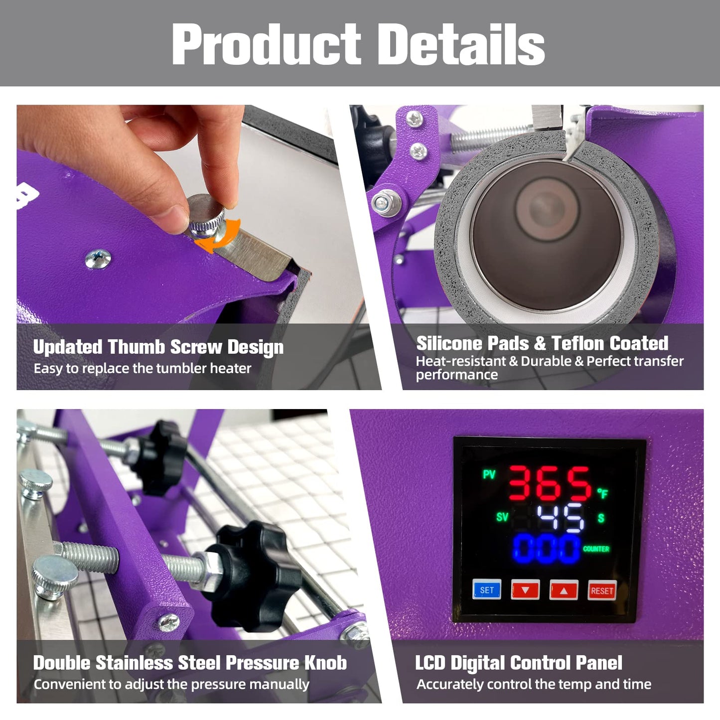BetterSub 3in1 Tumbler Mug Heat Press Machine 30 OZ 20 OZ 16 OZ Sublimation Straight Skinny Tumbler Mug 3 OZ 1.5 OZ Shot Glass,11 OZ 15 OZ 16 OZ Sublimation Mug Heat Transfer (3in1 Purple)