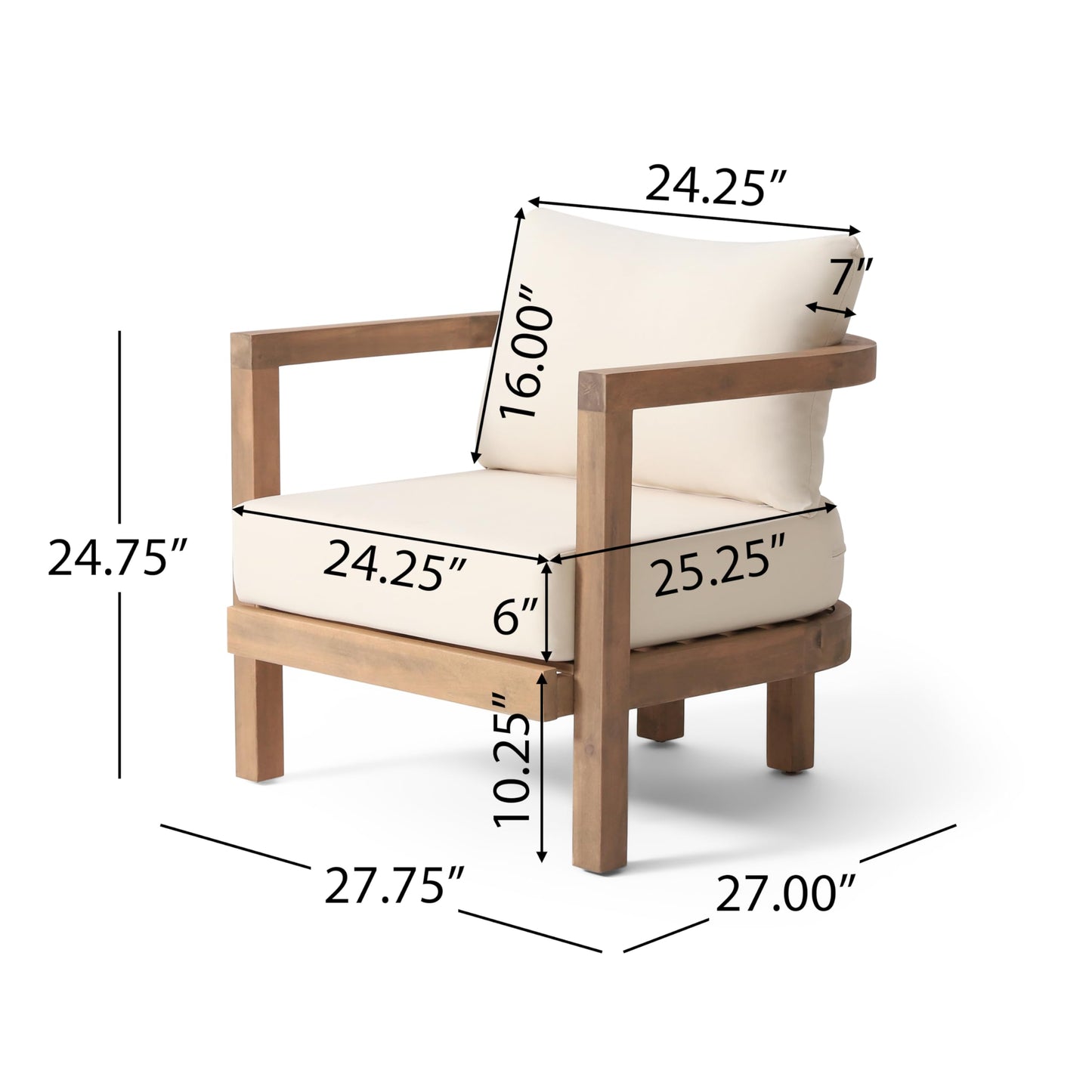 Merax Set of 2 Outdoor Acacia Wood Club Chair with Cushion,Patio Furniture Conversation Set for Backyard