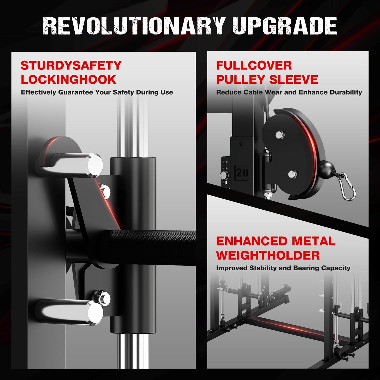JELENS M21 Smith Machine, Multi-Function Power Cage with Dual Pulley Cable Crossover System, 2000LBS All-in-One Squat Rack with Smith Bar and Attachments (Black, M21 Home Gym Package)