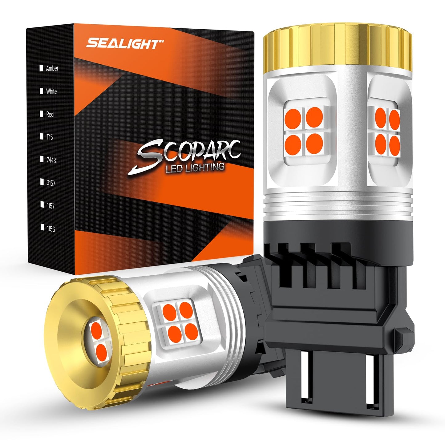 SEALIGHT 3157 LED Bulb Red, 1200% Brightness for Brake Lights, Aluminum, Model J7, Size 3156/3157, 2PCS