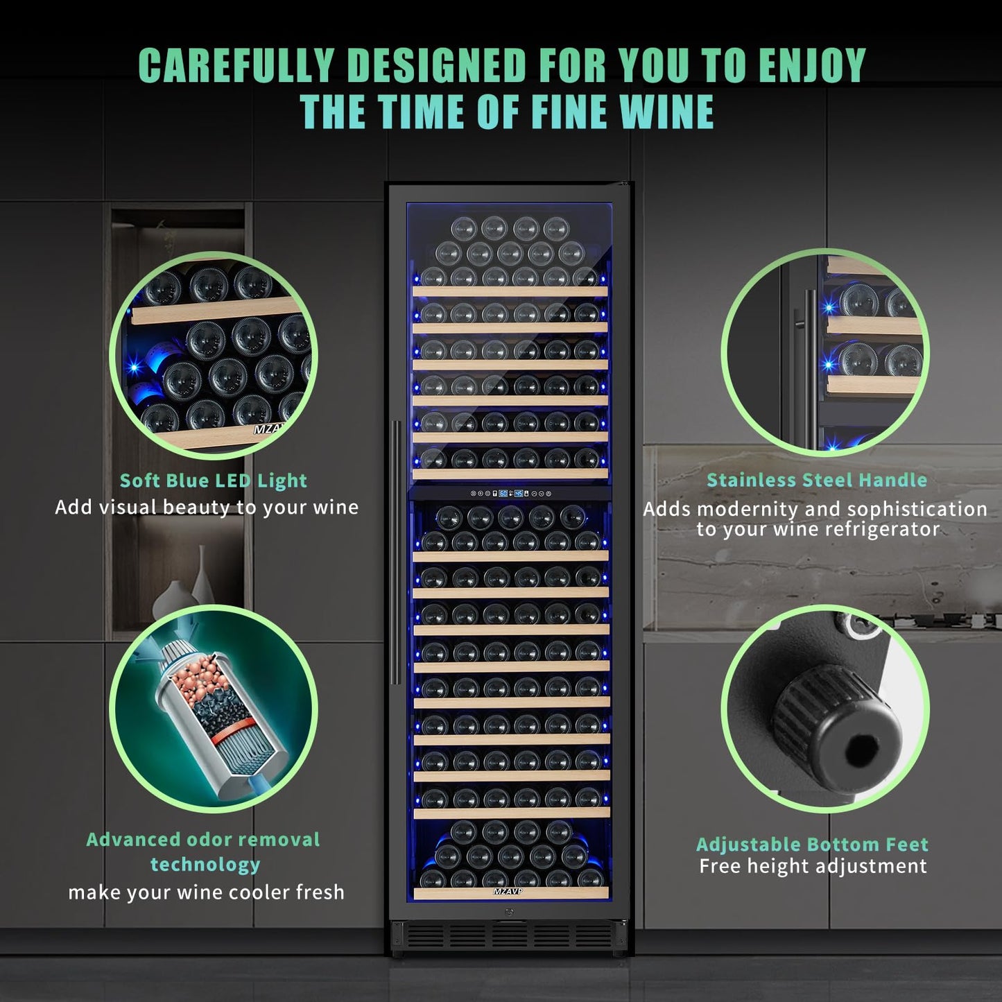MZAVP 200 Bottle Dual Zone Wine Fridge, 24 Inch Large Wine Cooler Refrigerator Built-In or Freestanding, Tall Wine Cooler with Upgraded Compressor, Temperature Memory, Low Noise and Fast Cooling
